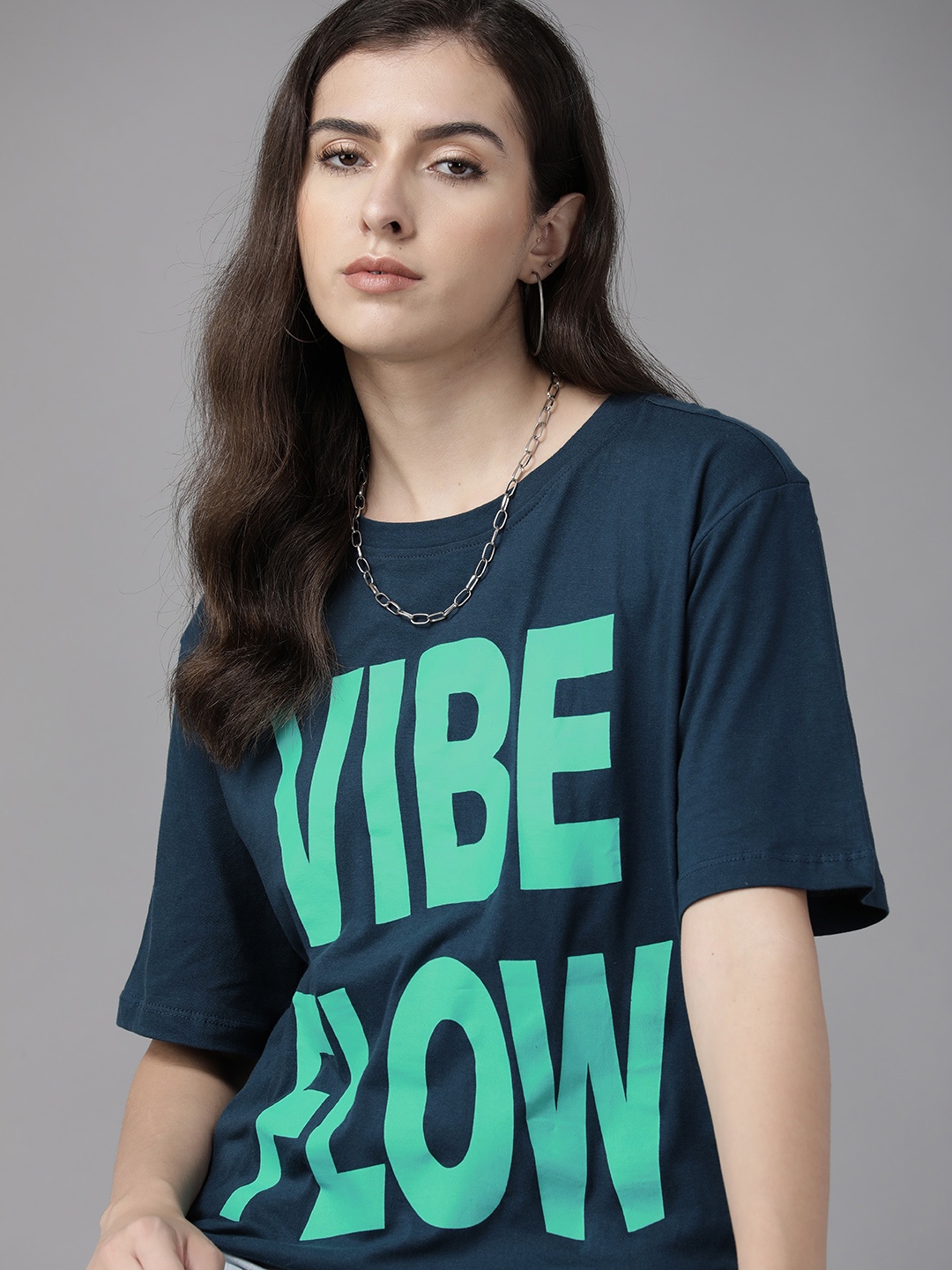 

Roadster Women Teal Typography Cotton T-shirt