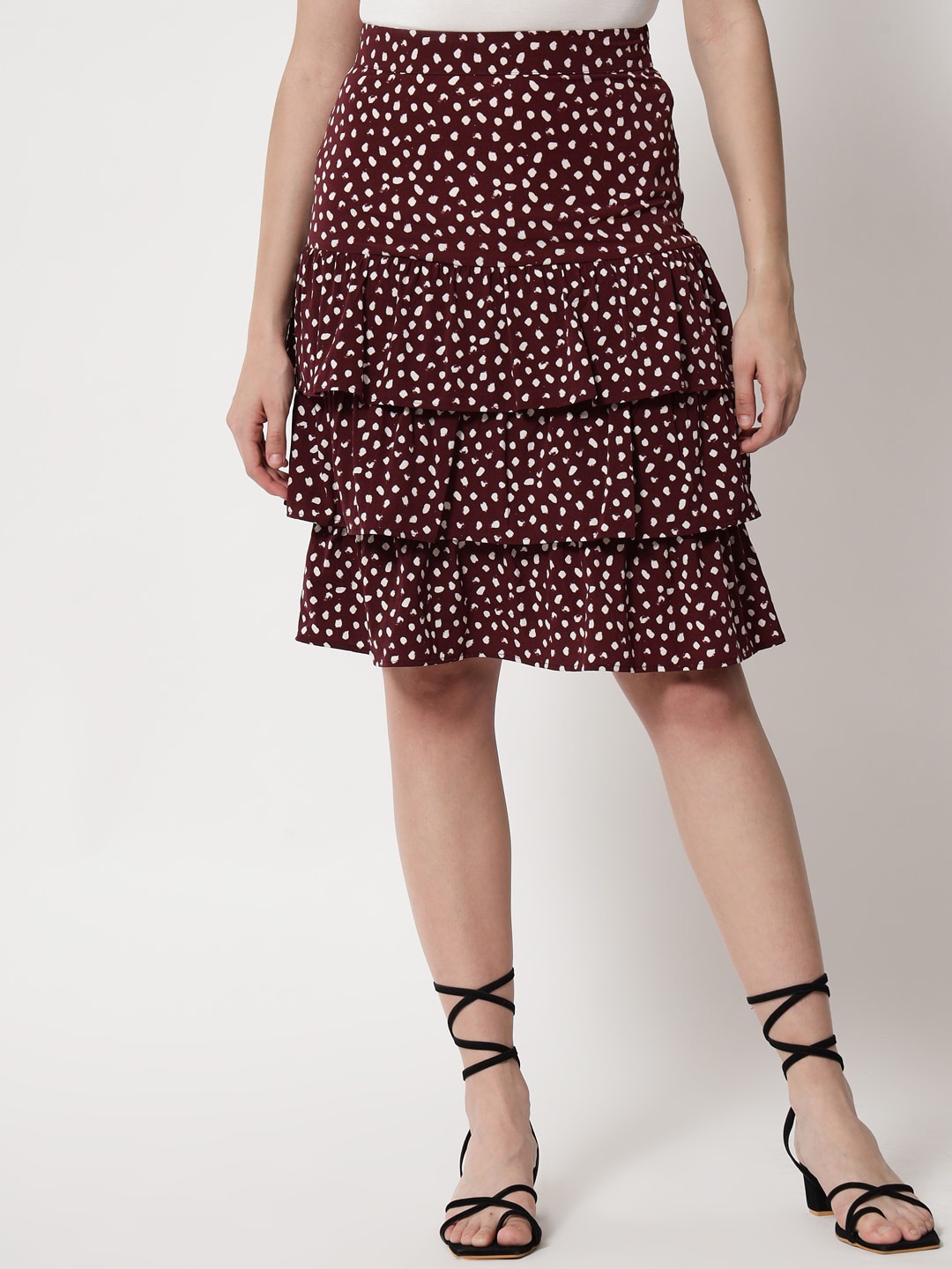 

Trend Arrest Abstract Printed Layered A-Line Skirt, Burgundy