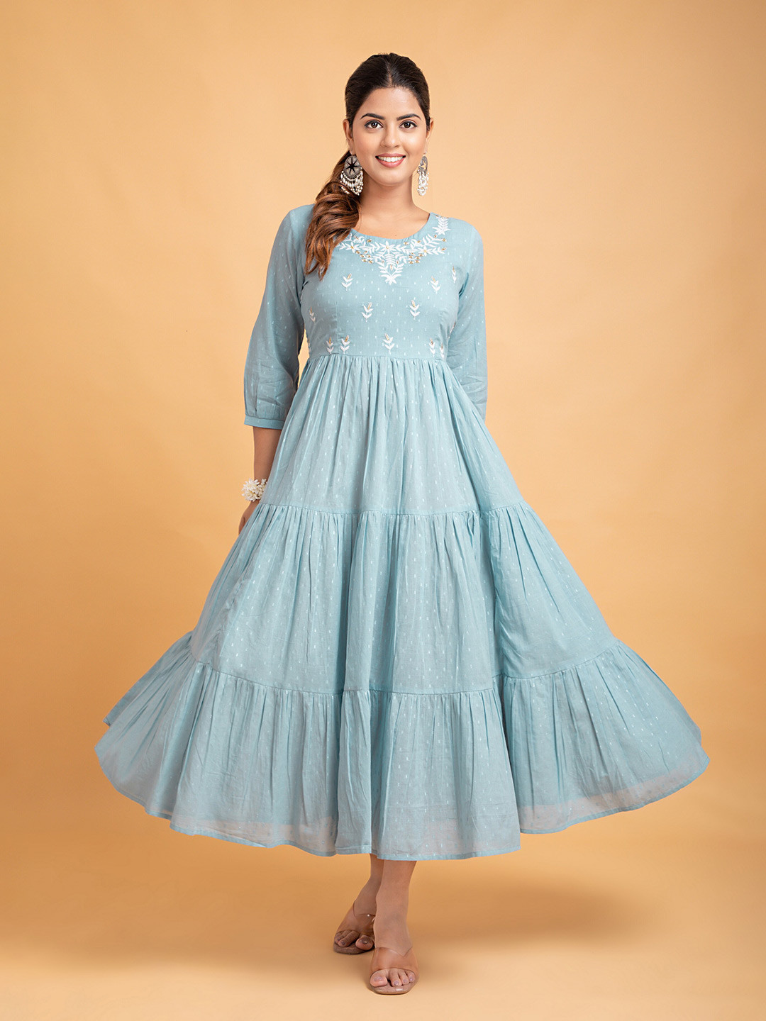 

SUTI Self Designed Embroidered Cotton Ethnic Dress, Blue