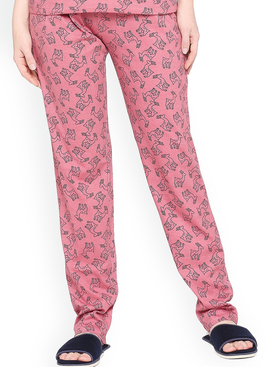 

zebu Printed Pure Cotton Mid-Rise Lounge Pants, Pink