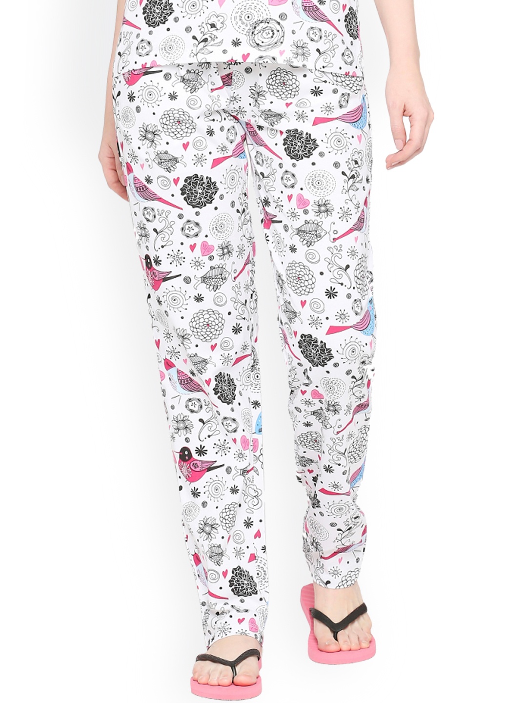 

zebu Printed Pure Cotton Mid-Rise Lounge Pants, White