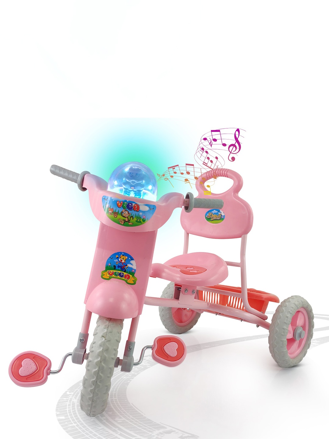

Dash Musical Tricycle With Handle Storage Basket & Lights, Pink