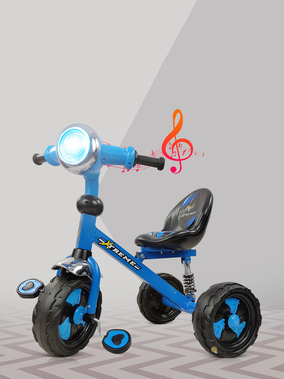 

Dash Kids Tricycle With Strong Steel, Music, Light & Backrest, Blue