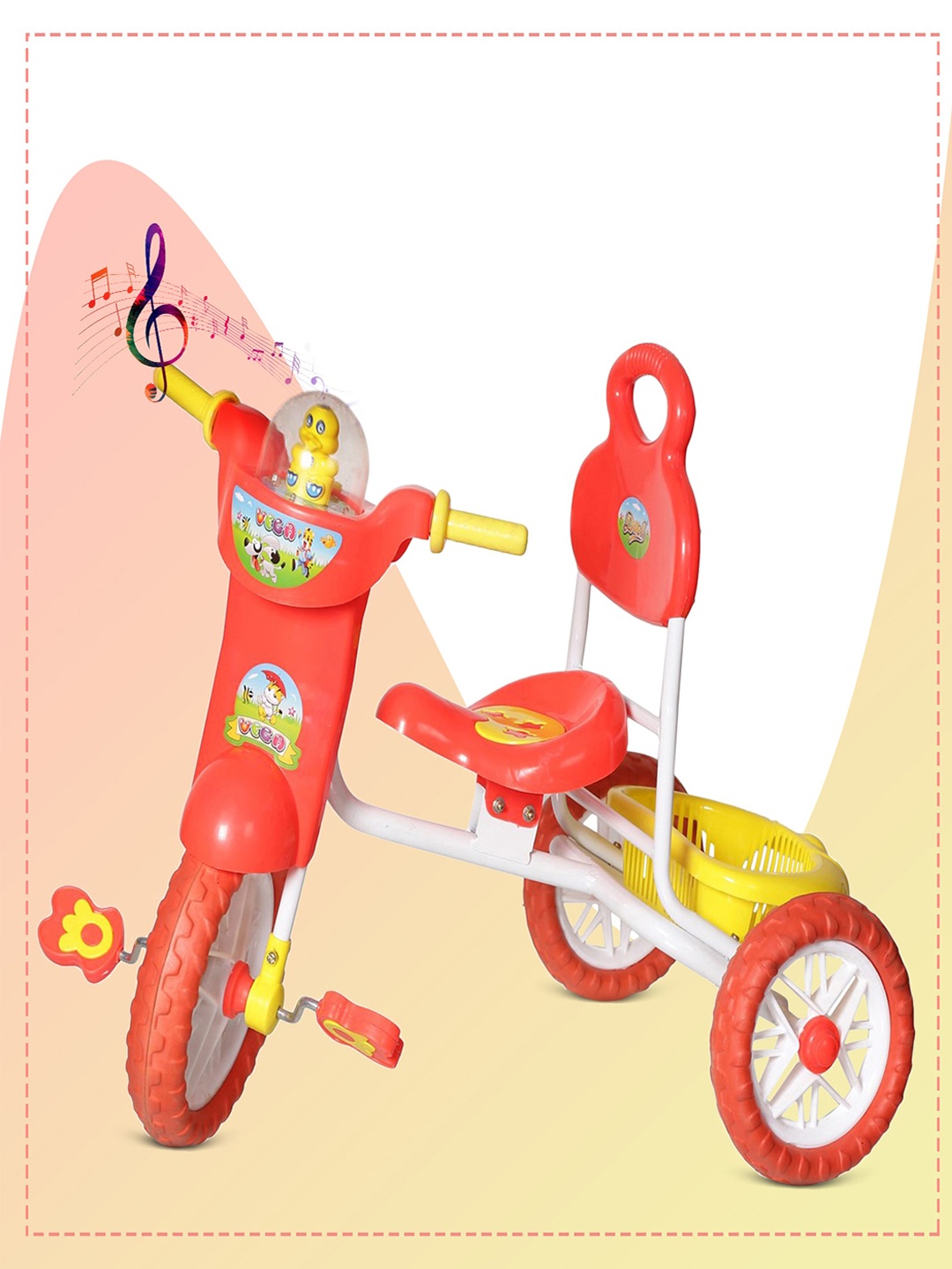 

Dash Kids Musical Tricycle With Handle & Storage Basket & Lights, Red