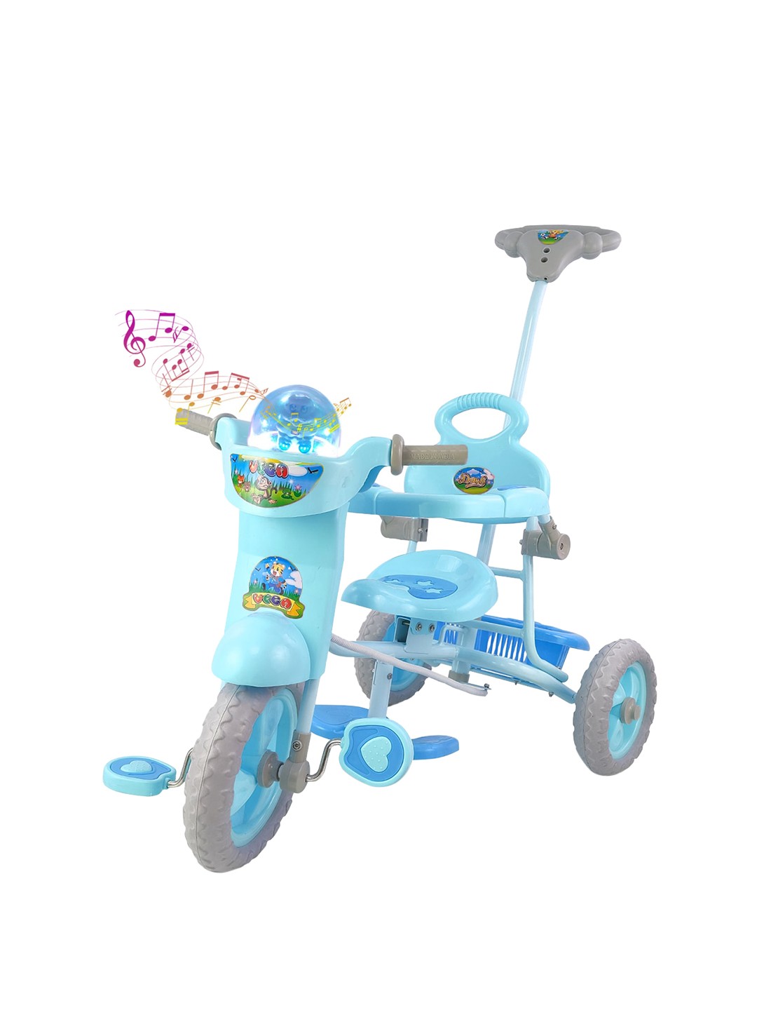 

Dash Kids Vega XL Musical Tricycle with Parental Handle, Storage Basket, Music and Lights, Blue