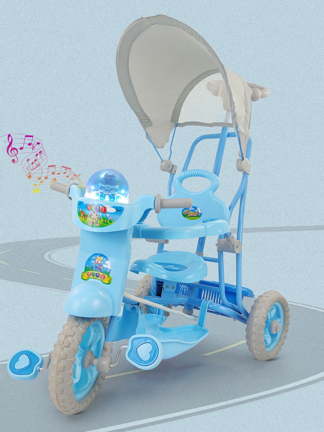 

Dash Kids Vega Musical Cartoon Tricycle With Rear Storage Basket, Blue