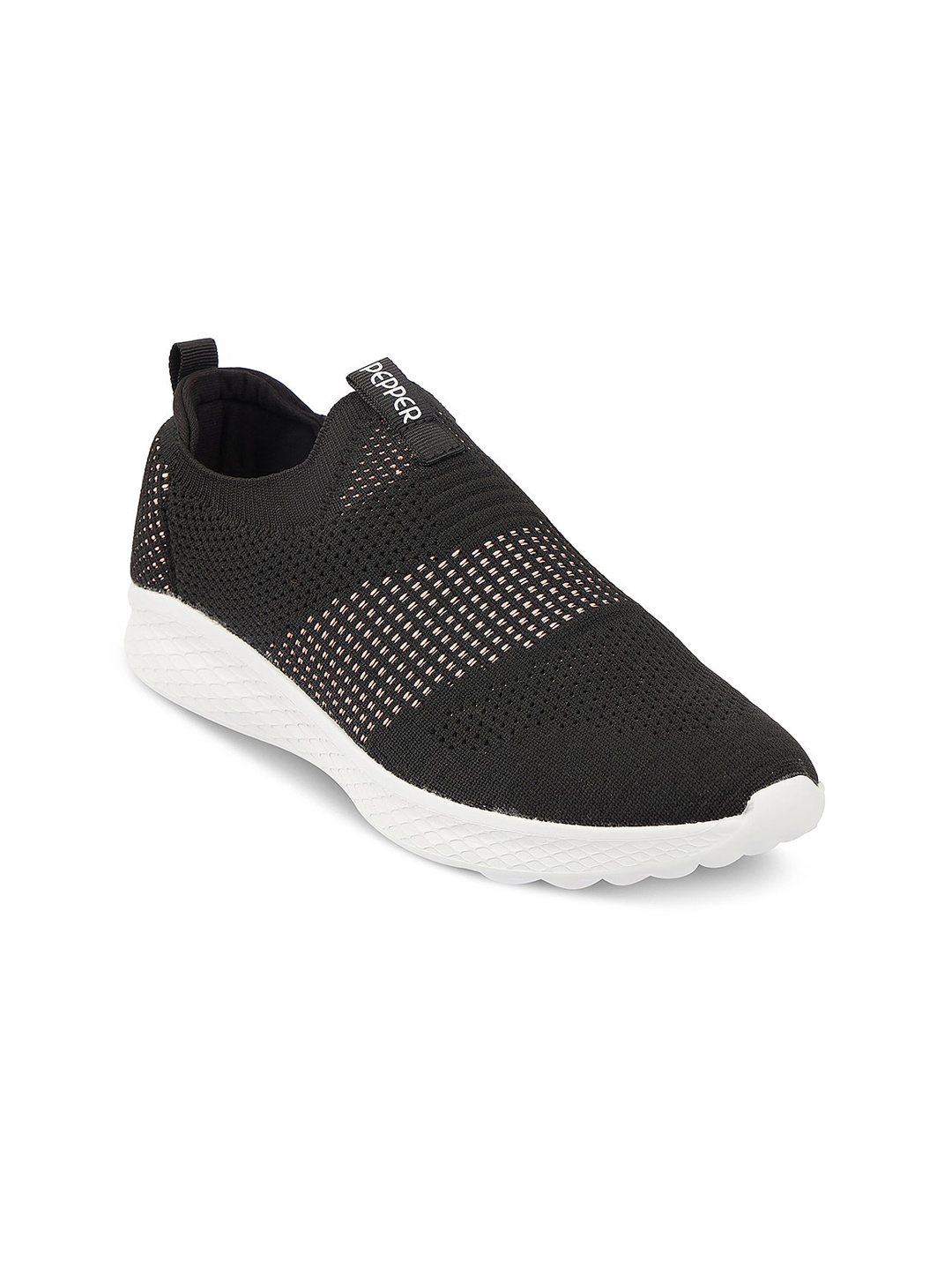 

PEPPER Women Textured Lightweight Comfort Insole Mesh Contrast Sole Slip-On Sneakers, Black