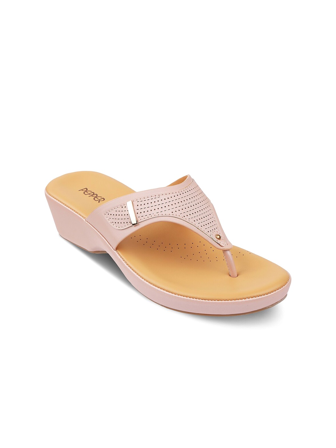 

PEPPER Textured Open Toe Wedges, Peach