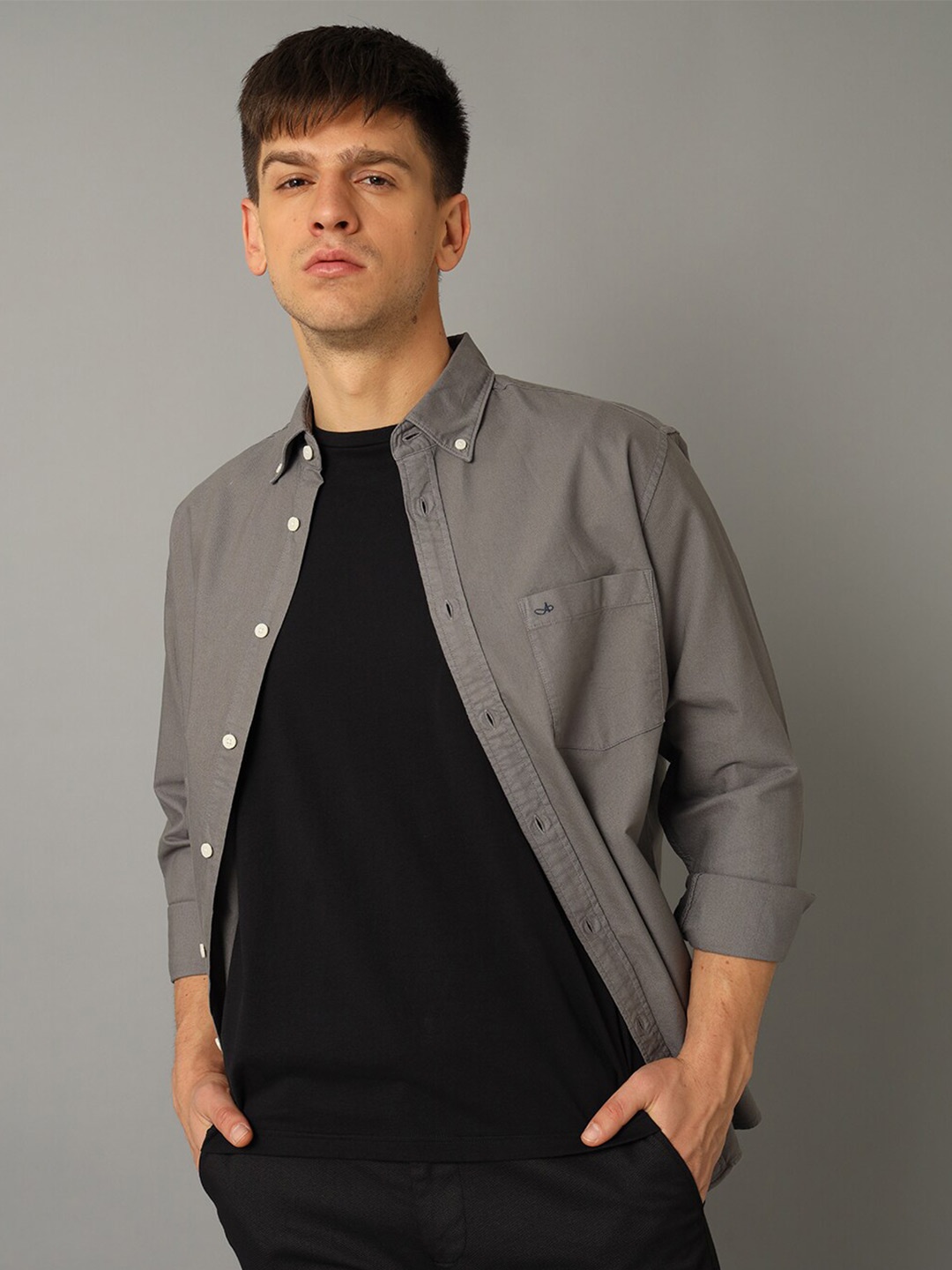

Aldeno Comfort Button Down Collar Pure Cotton Casual Shirt, Grey