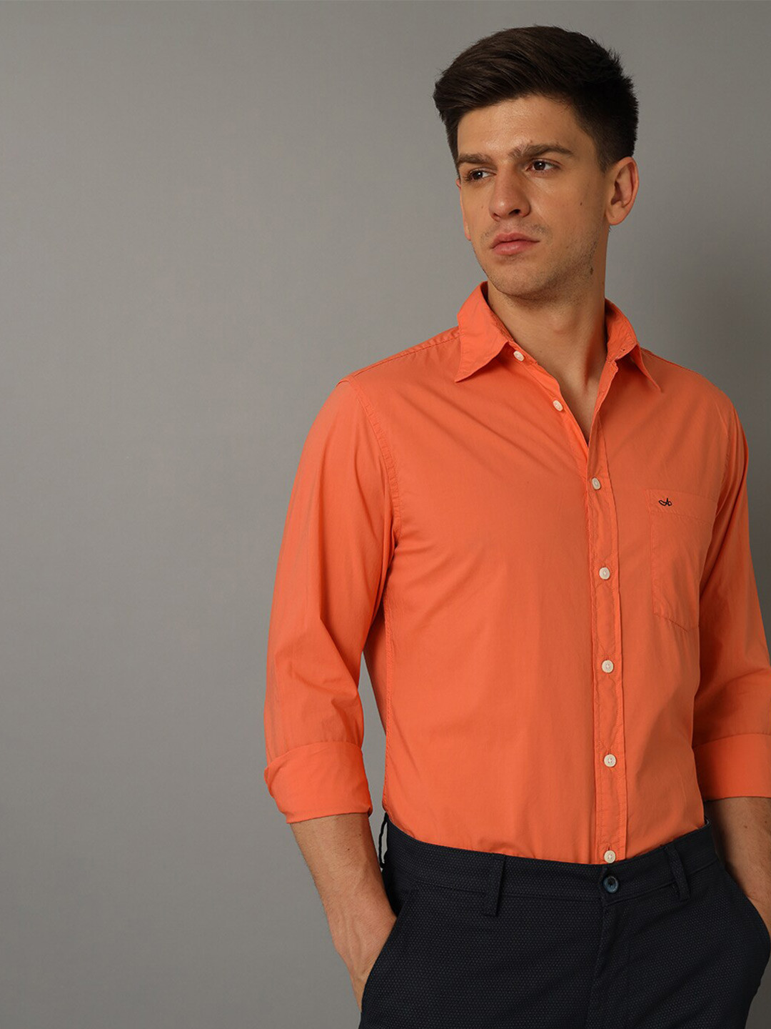 

Aldeno India Slim Pure Cotton Casual Shirt, Orange