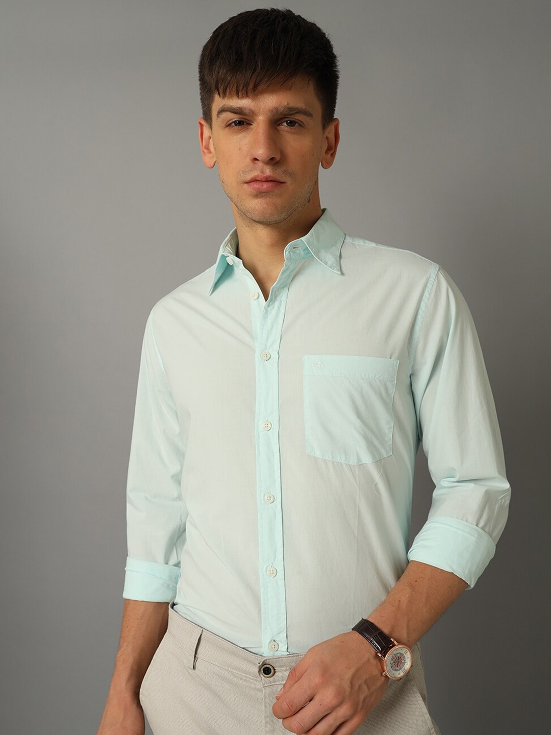 

Aldeno India Slim Pure Cotton Casual Shirt, Blue