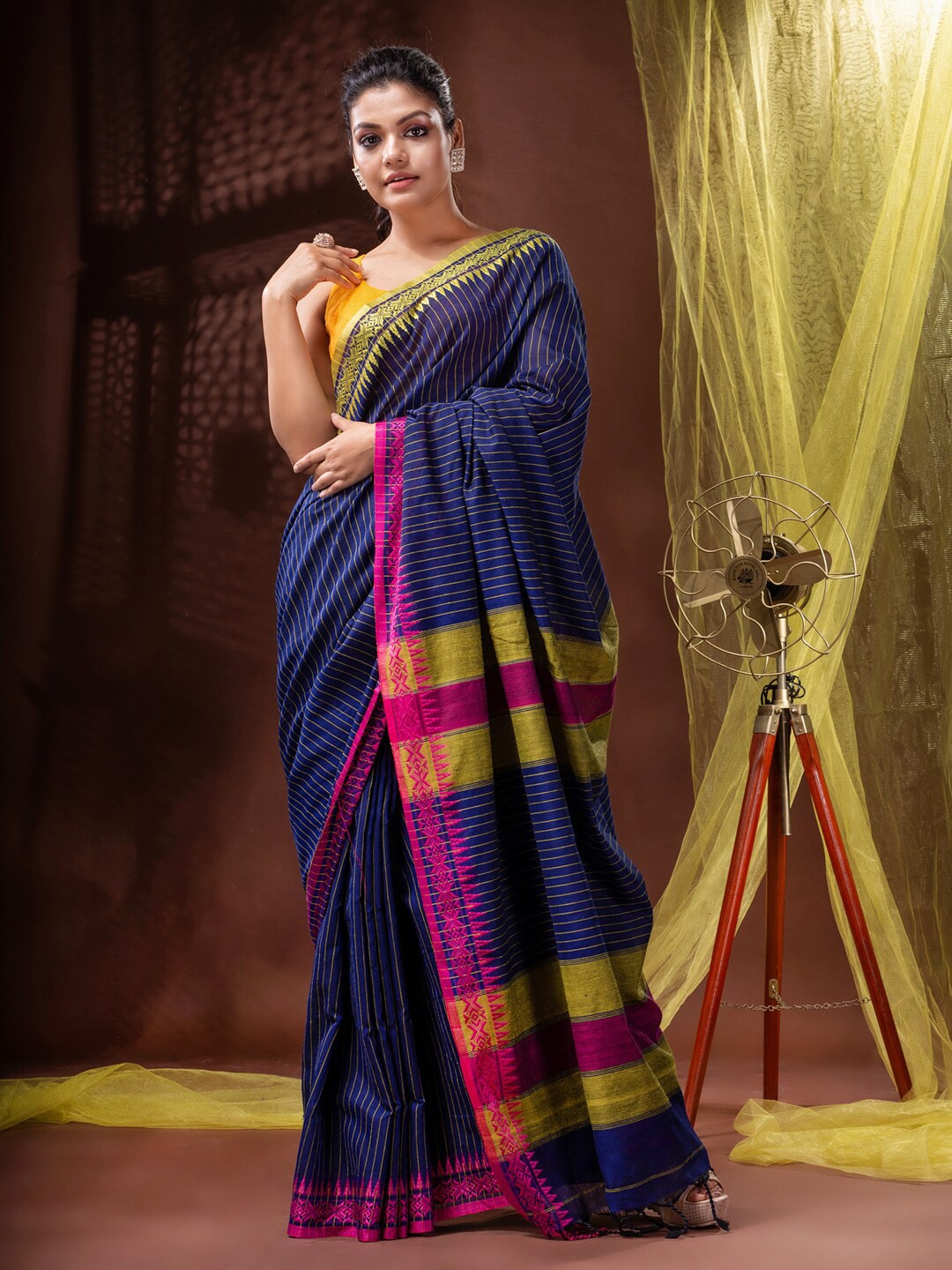 

Mitera Striped Pure Cotton Saree, Blue