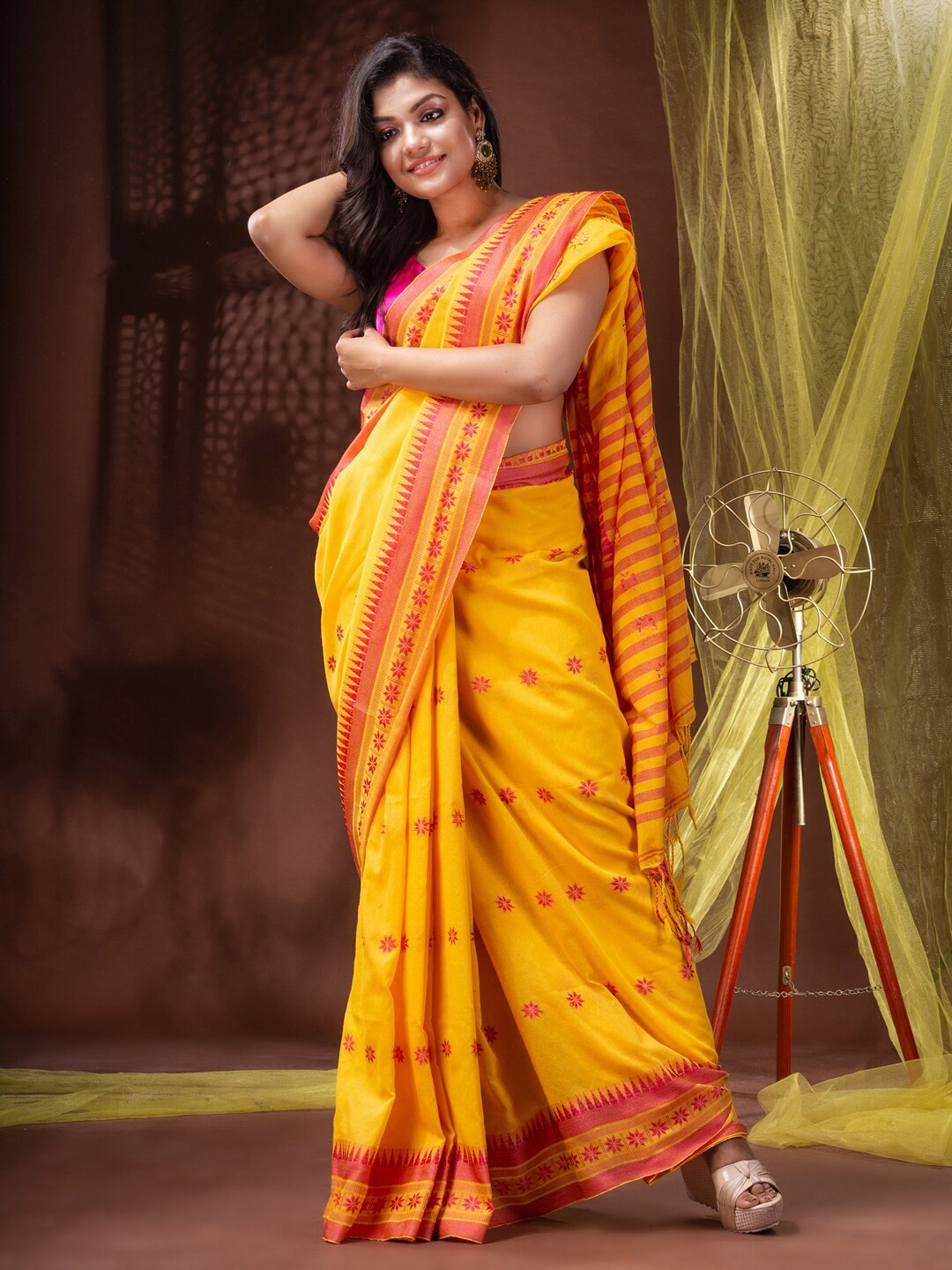 

Mitera Yellow & Red Floral Woven Design Pure Cotton Saree