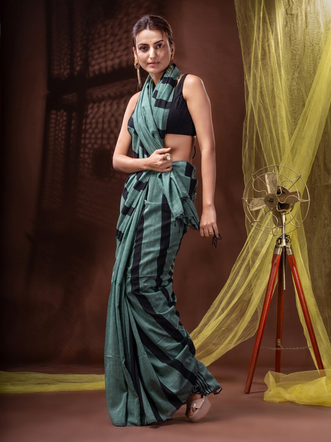 

Mitera Blue & Black Striped Pure Cotton Saree