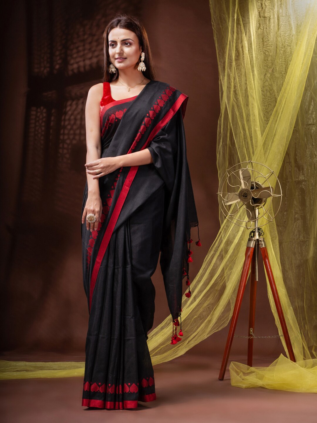 

Mitera Black & Red Pure Cotton Saree