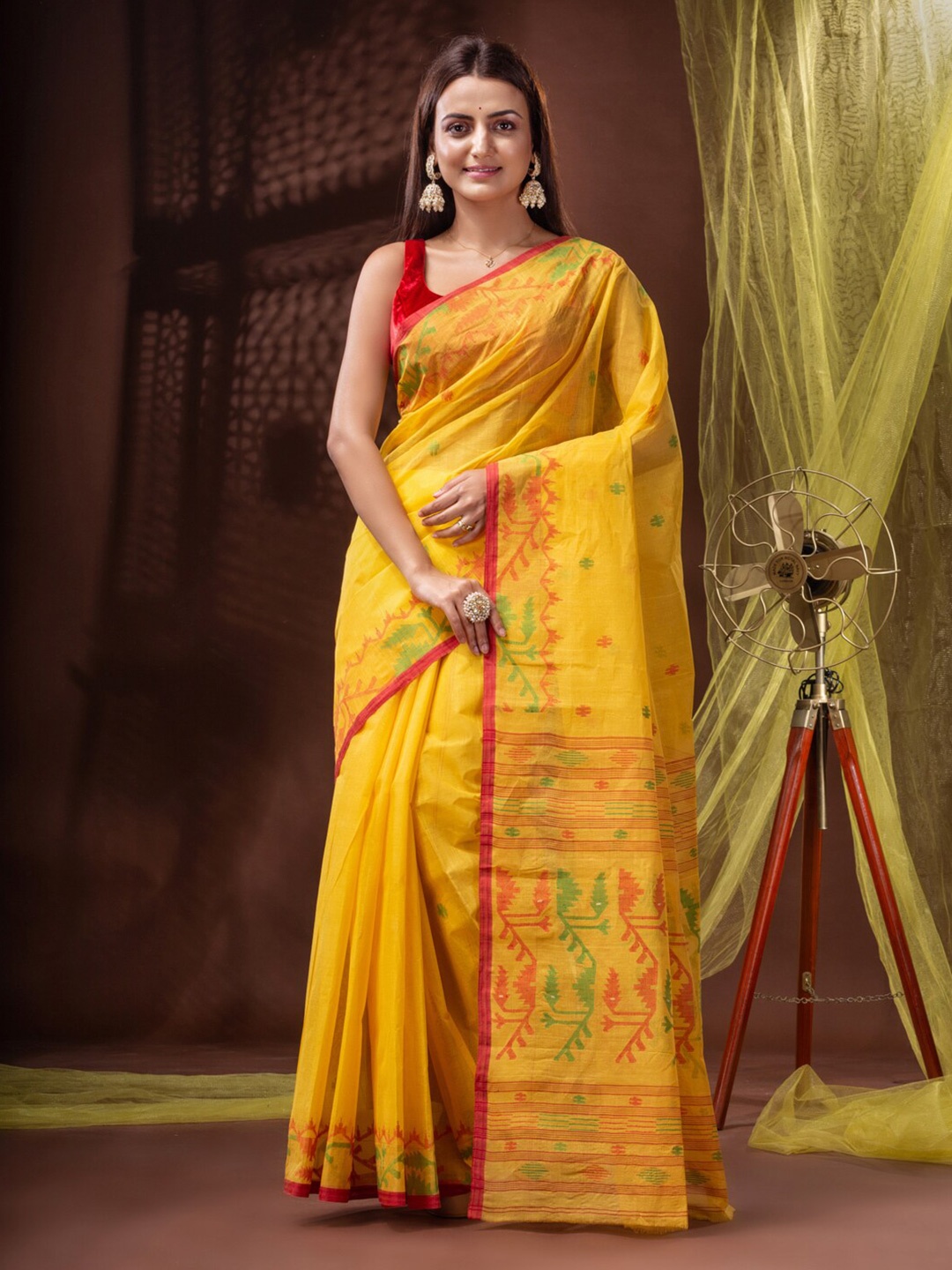 

Mitera Yellow & Red Woven Design Pure Cotton Saree