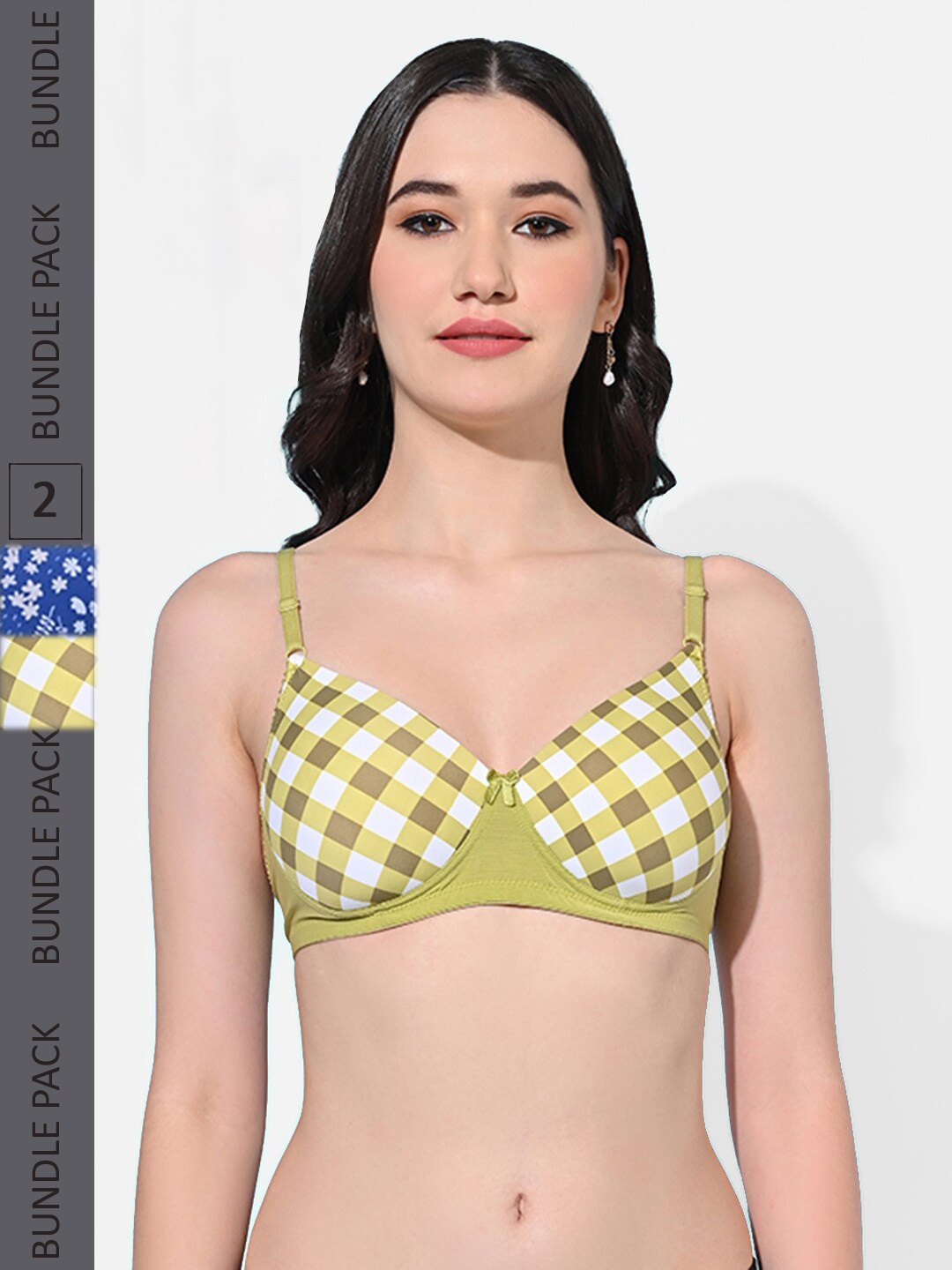 

FIMS Pack Of 2 Floral Full Coverage Lightly Padded Bra With All Day Comfort, Green