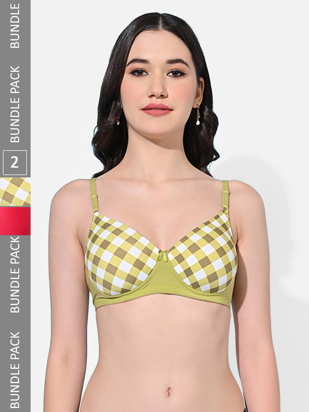 

FIMS Pack Of 2 Checked Full Coverage Lightly Padded Bra, Green