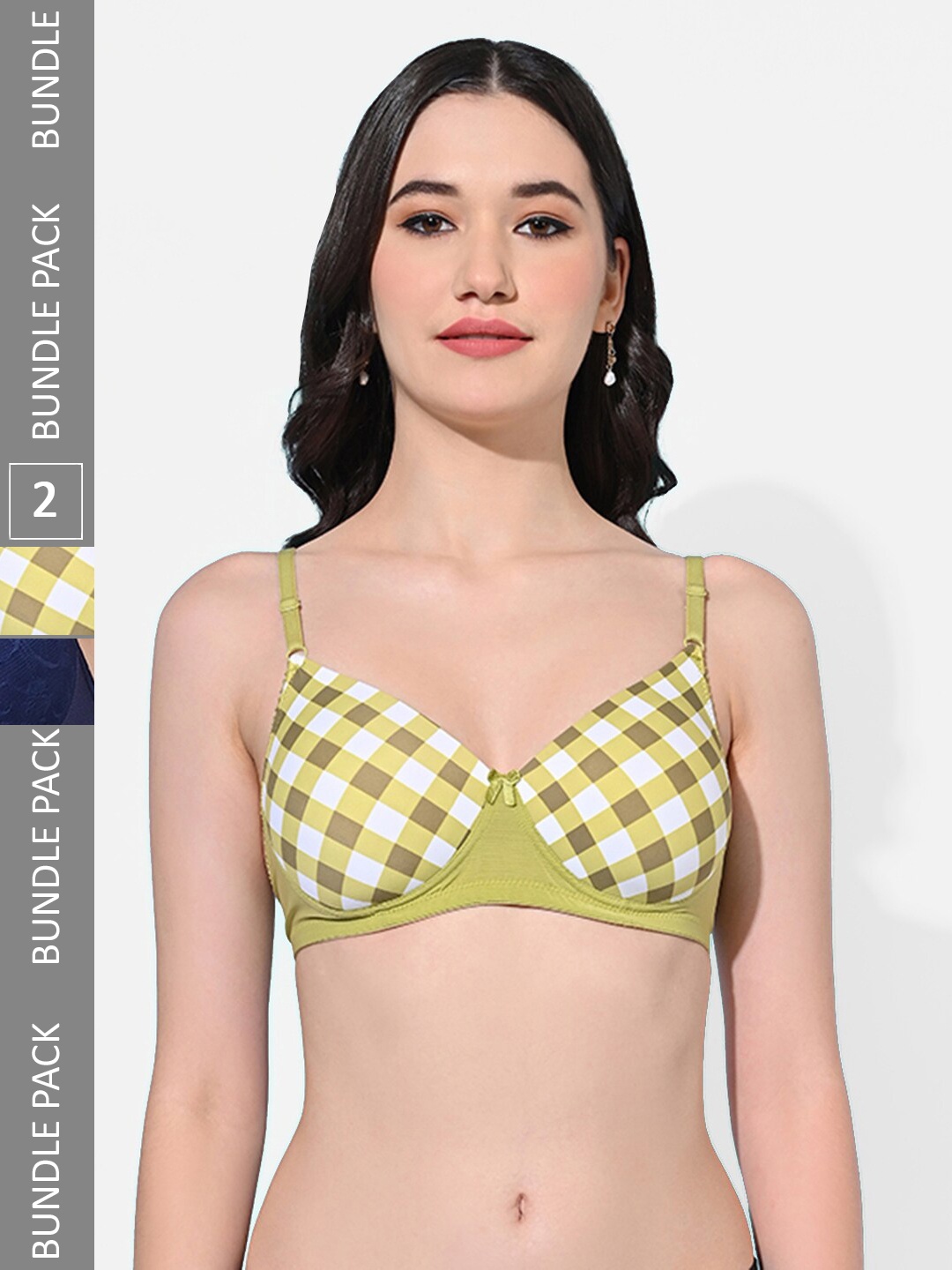 

FIMS Pack Of 2 Checked Full Coverage Lightly Padded Bra With All Day Comfort, Green