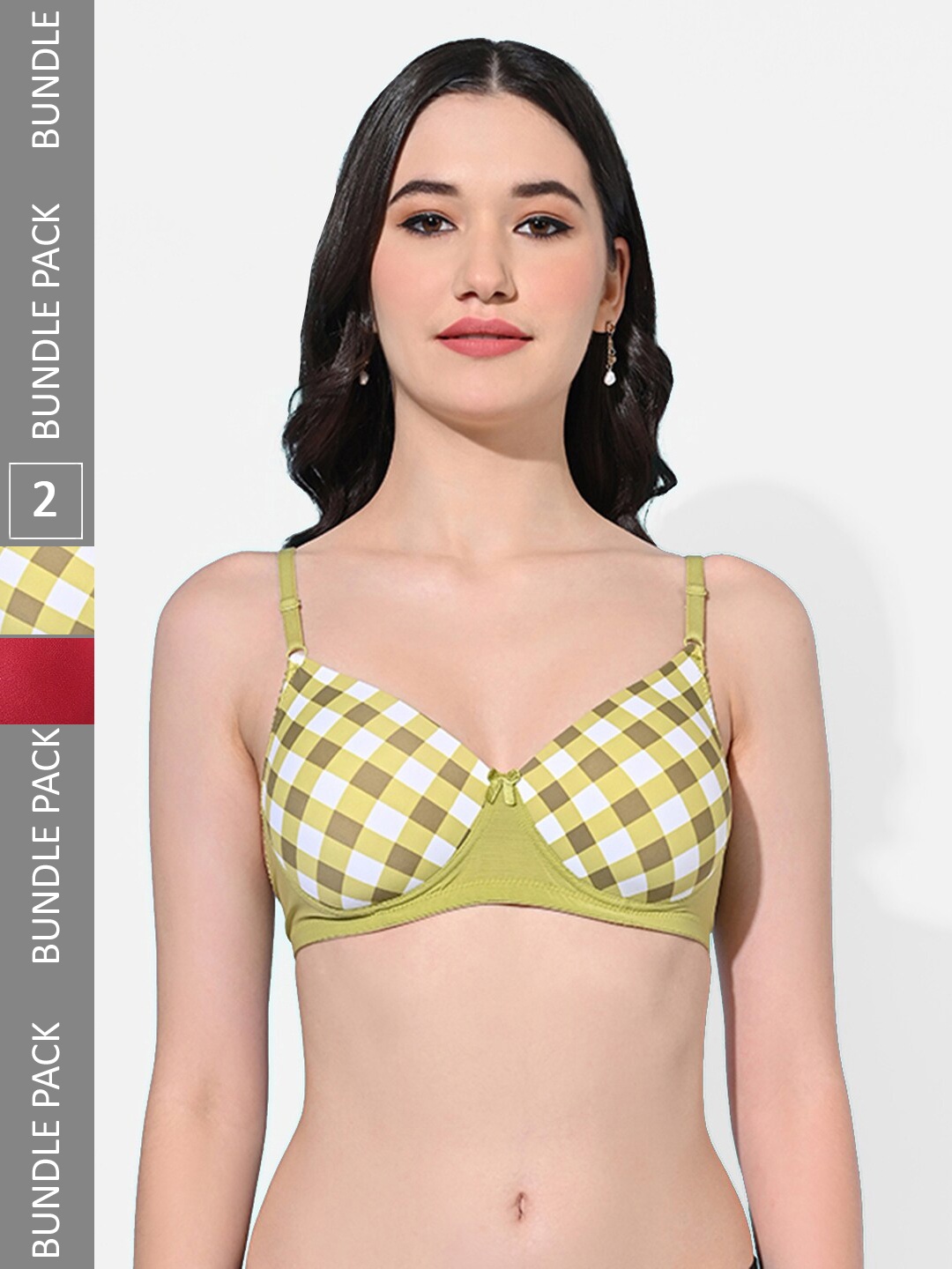 

FIMS Pack Of 2 Printed Full Coverage Lightly Padded All Day Comfort Bra, Green