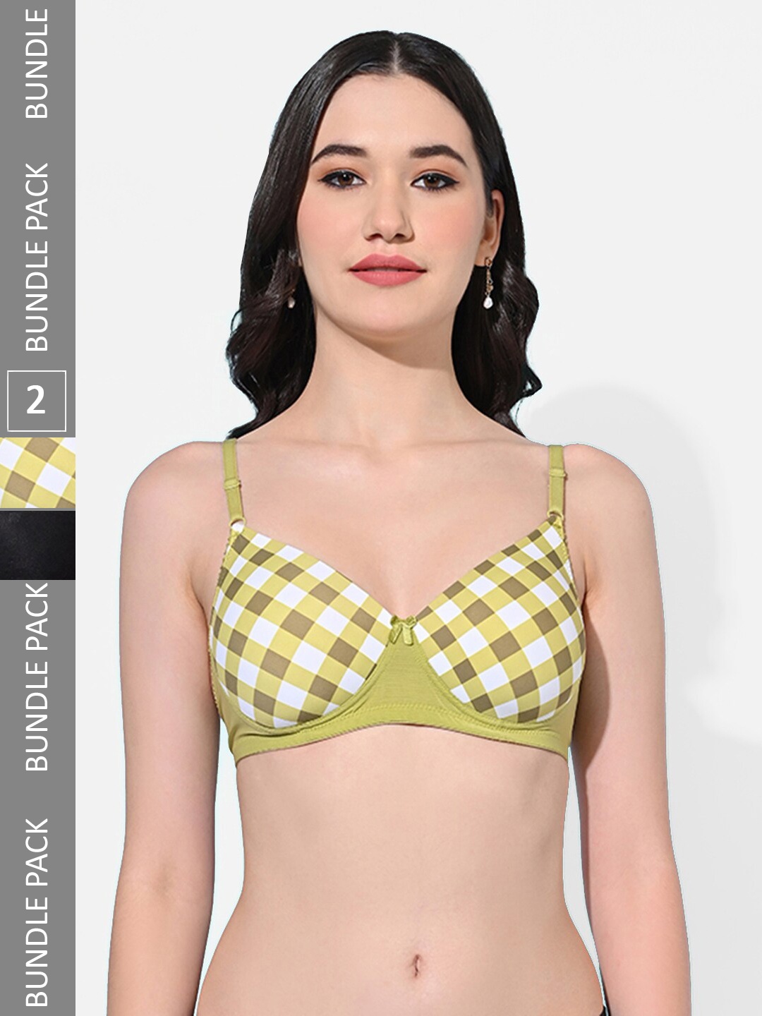 

FIMS Pack Of 2 Printed Full Coverage Lightly Padded All Day Comfort Bra, Green