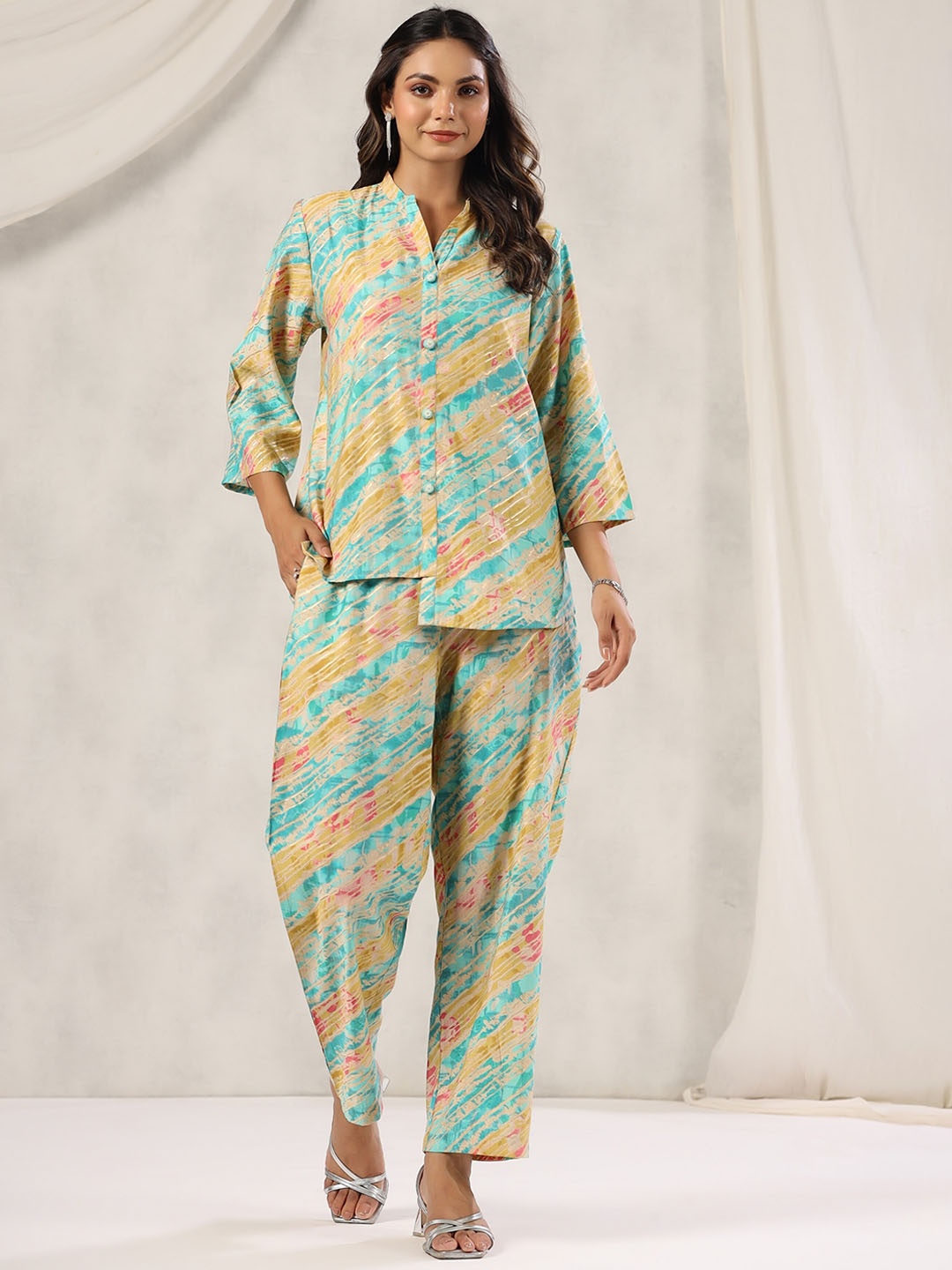 

mirari Leheriya Printed Top & Pant Co-Ords Set, Green