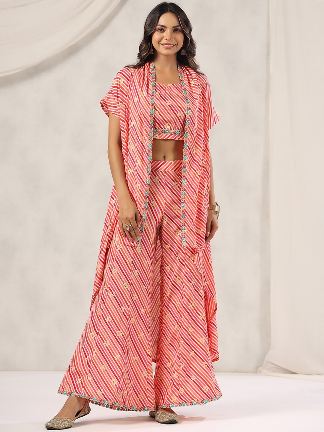 

mirari Leheriya Printed Top & Bottom With Shrug, Pink