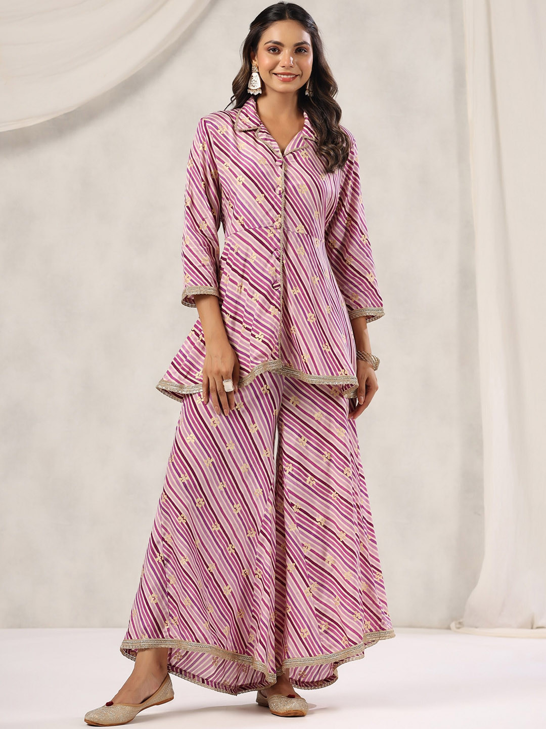 

Mirari Leheriya Printed Top With Palazzos Co-Ords Set, Purple