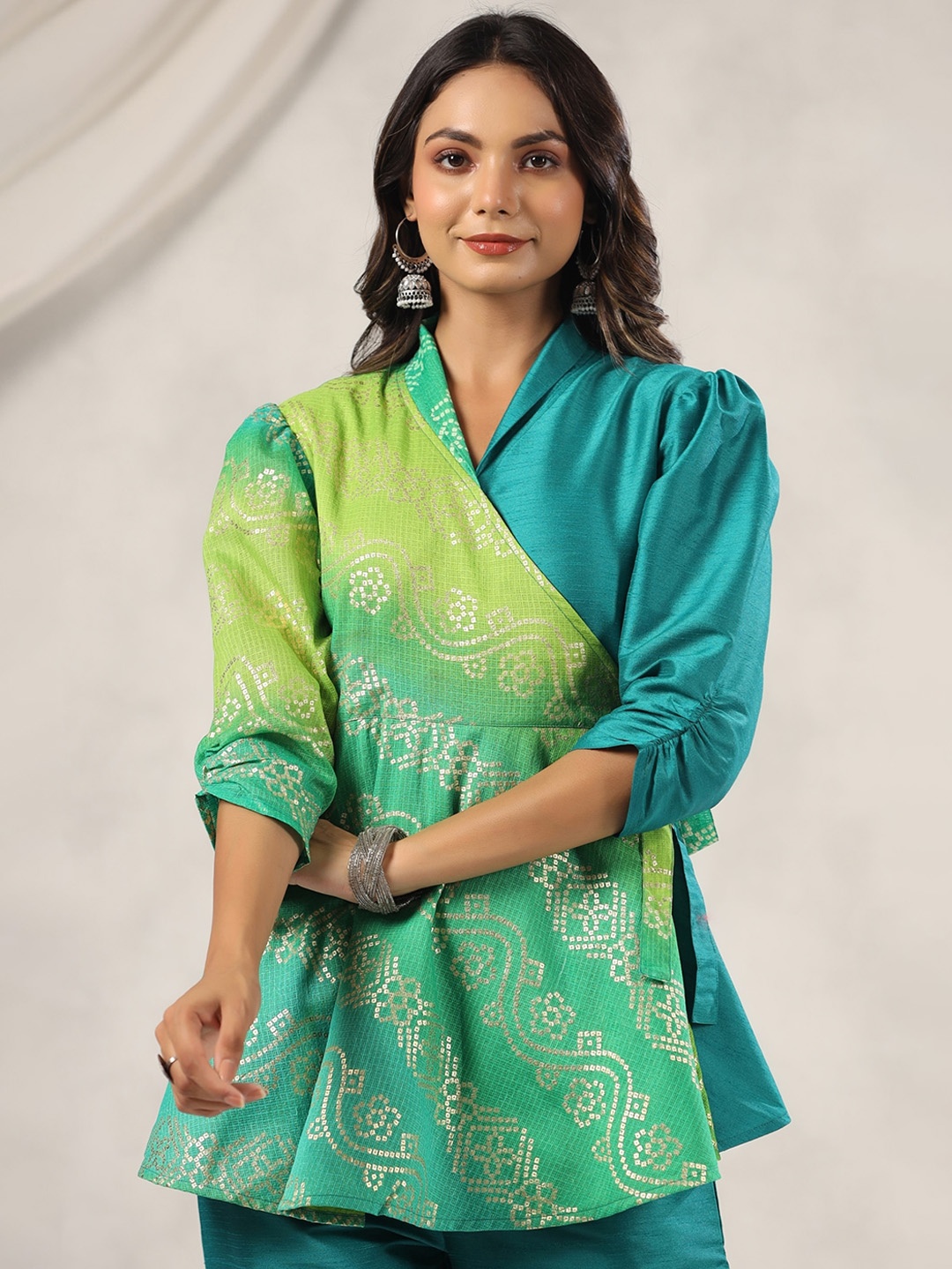 

mirari Bandhani Printed Angrakha Top & Trousers Ethnic Co-Ords Set, Blue