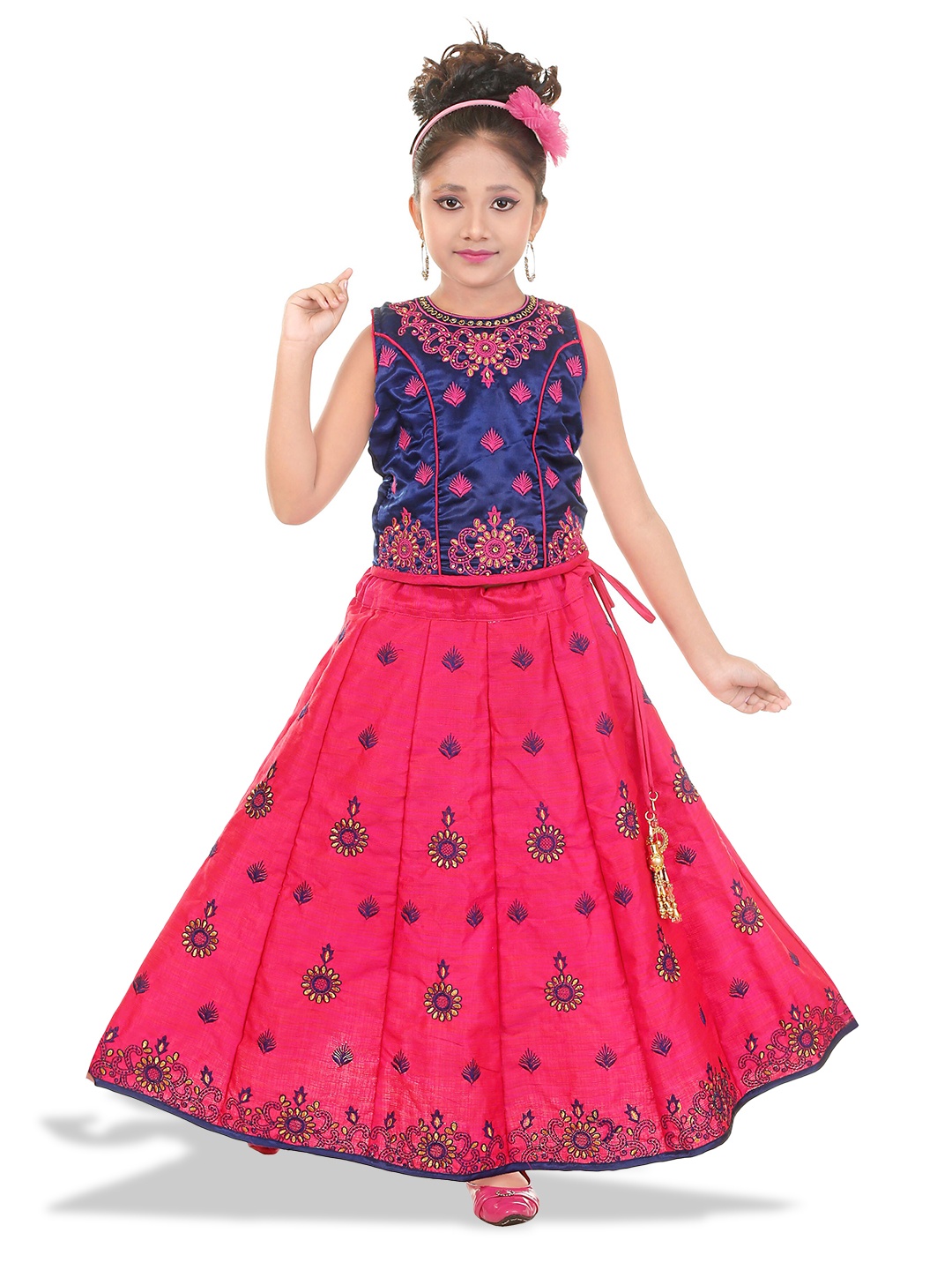 

BAESD Girls Embroidered Ready to Wear Lehenga Choli, Pink