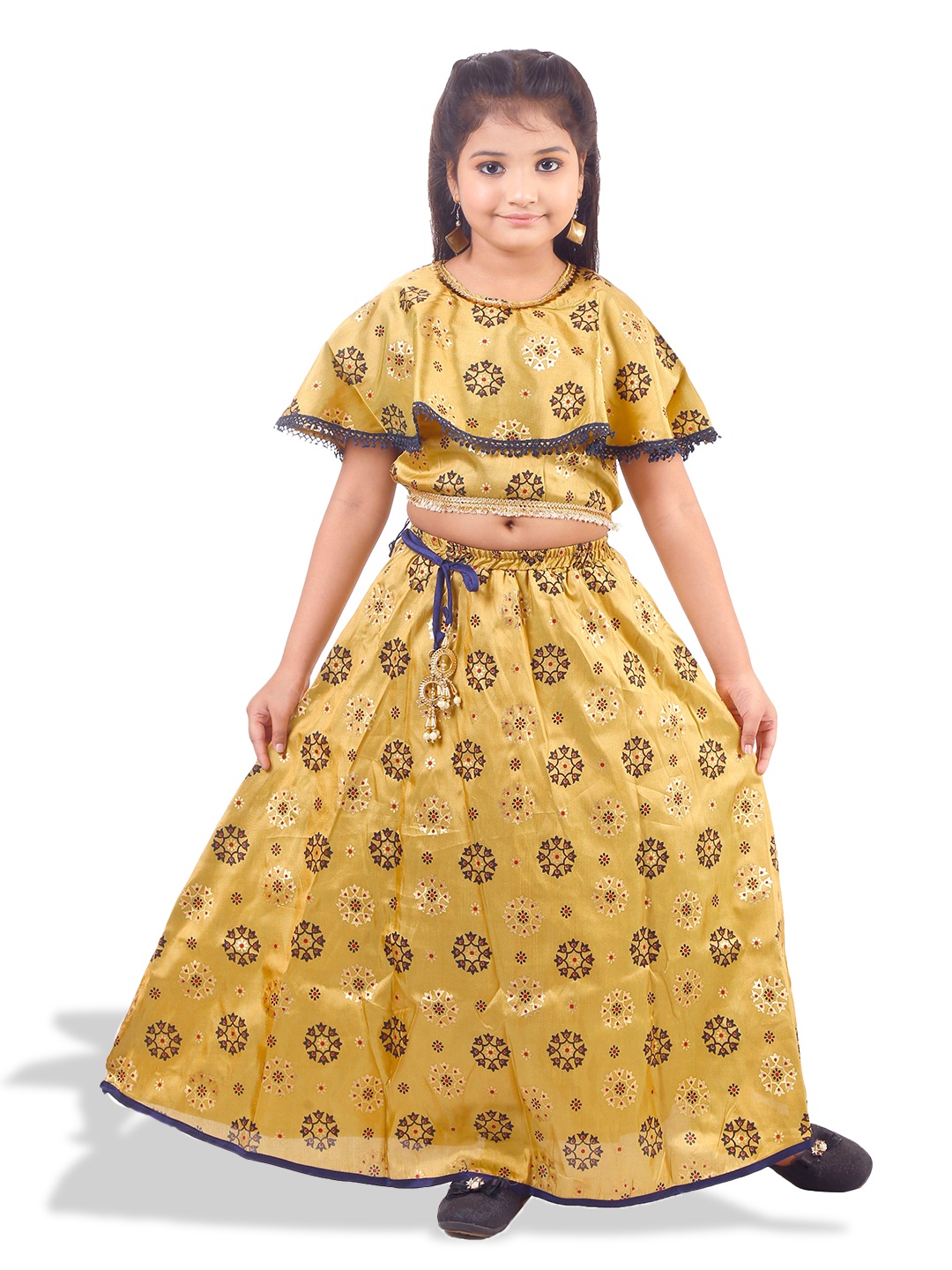 

BAESD Girls Printed Ready to Wear Lehenga, Gold