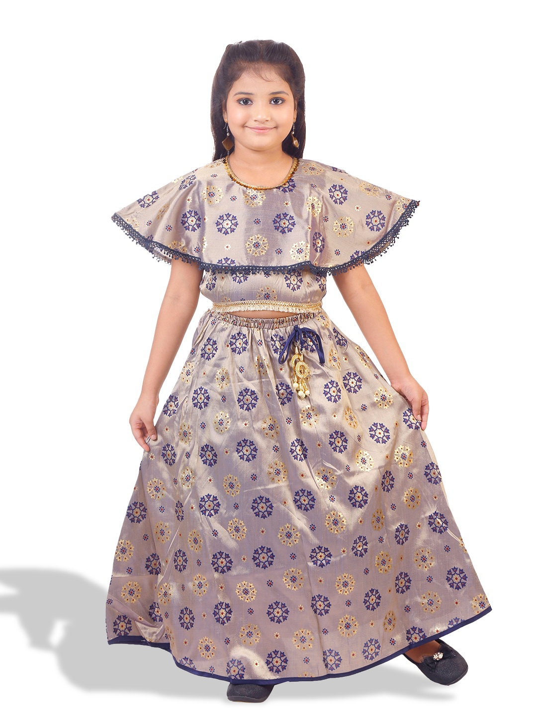 

BAESD Girls Printed Ready to Wear Lehenga Choli, Silver