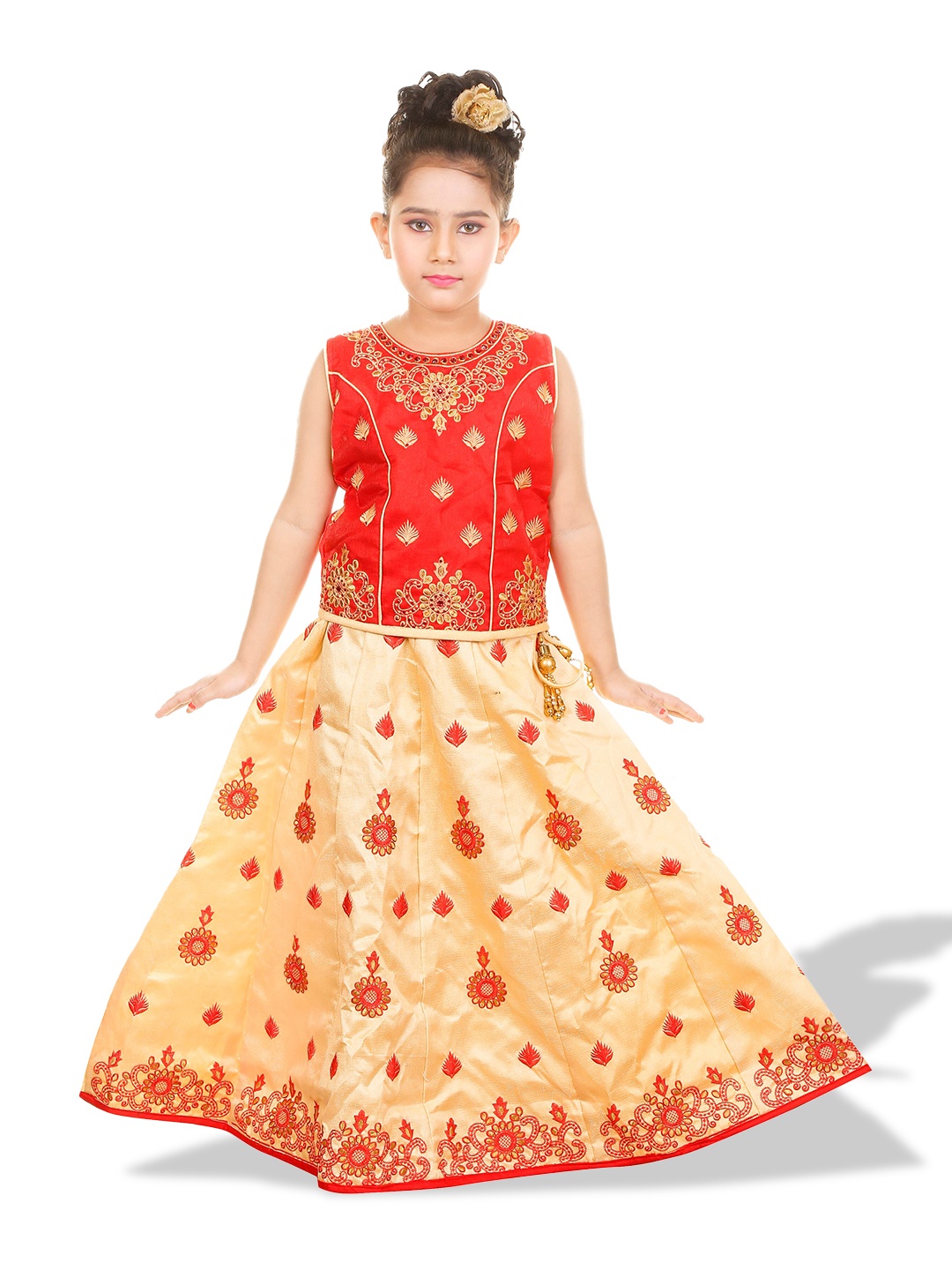 

BAESD Girls Embroidered Ready to Wear Lehenga Choli, Beige