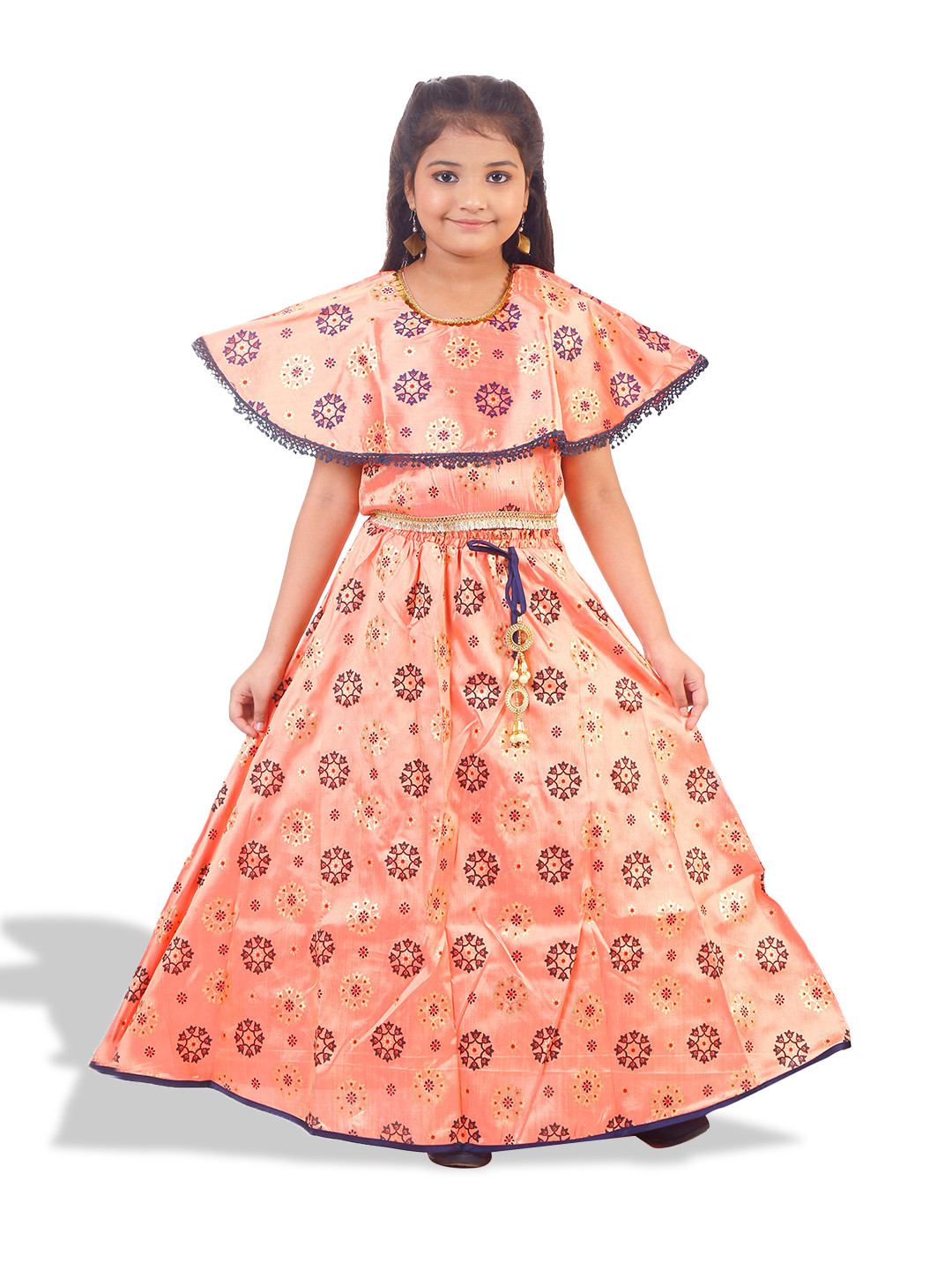 

BAESD Girls Printed Ready to Wear Lehenga Choli, Peach