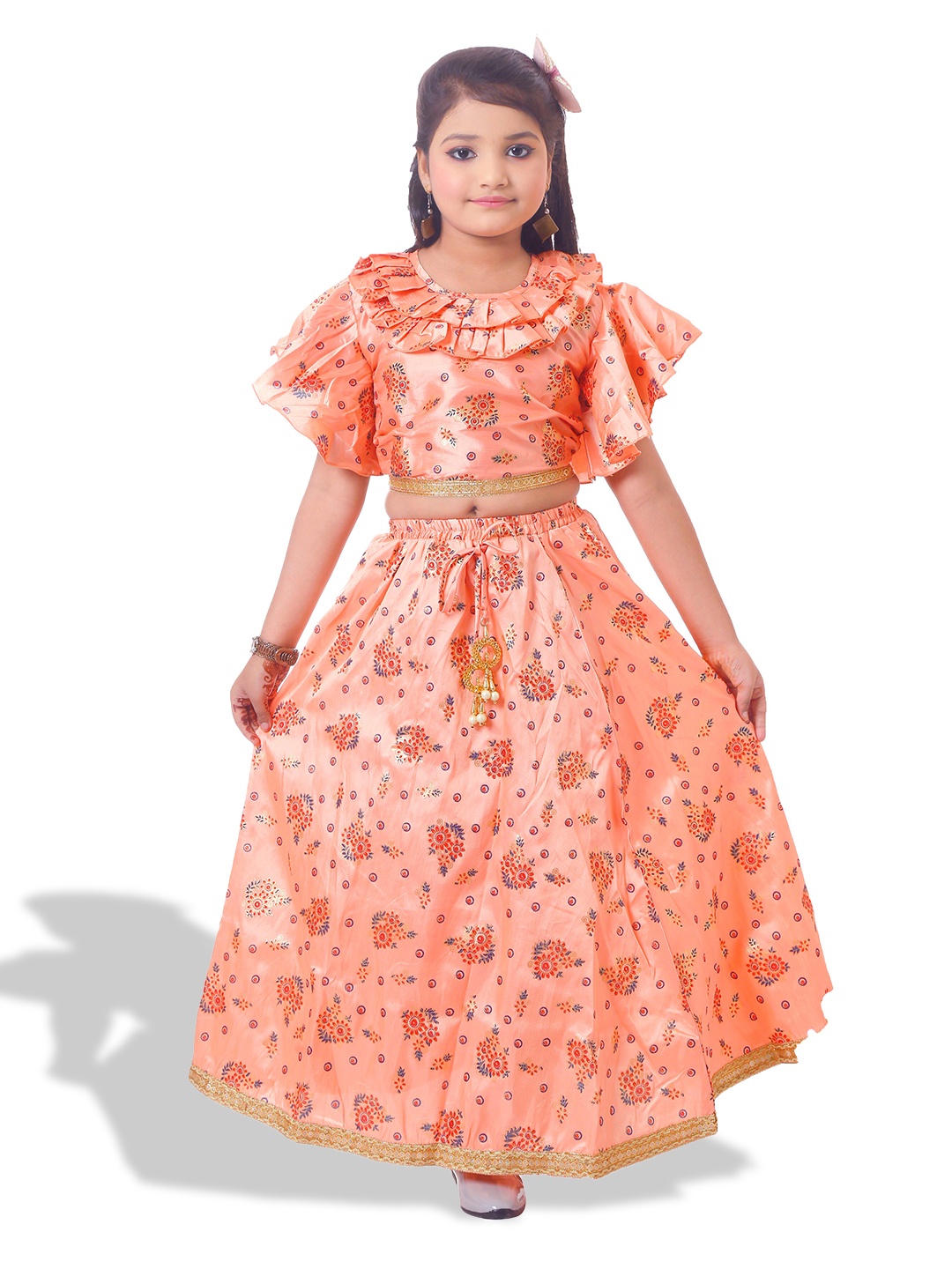 

BAESD Girls Printed Ready to Wear Lehenga Choli, Peach