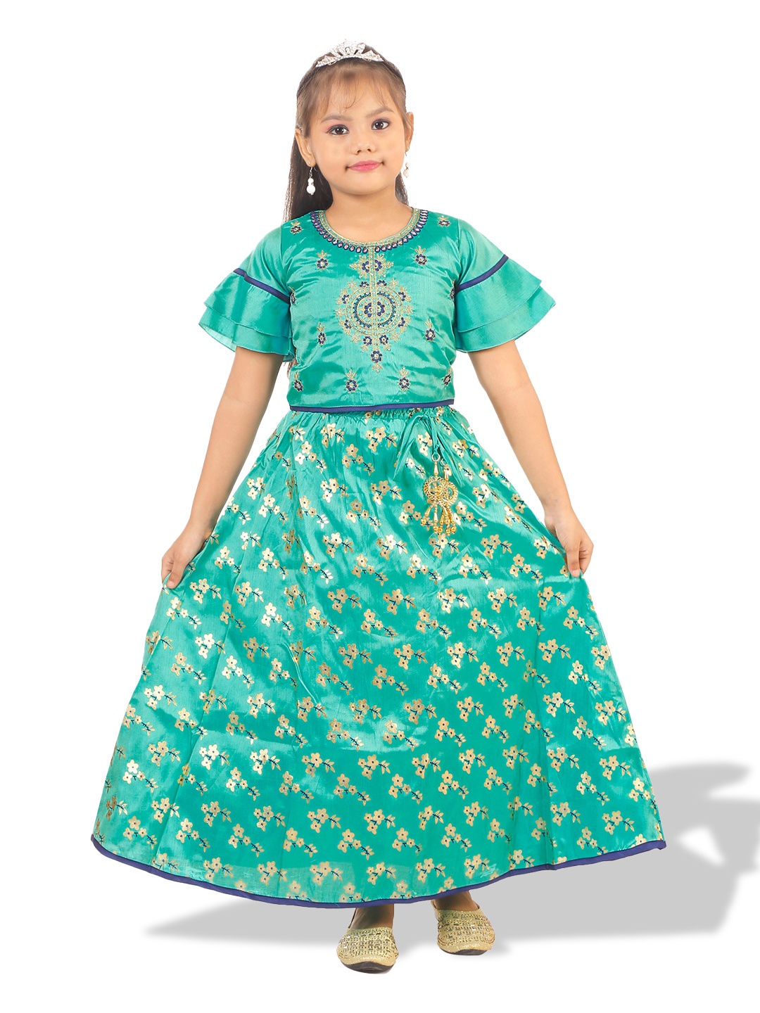 

BAESD Girls Embroidered Art Silk Ready to Wear Lehenga Choli, Green