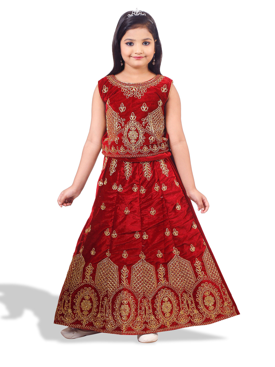 

BAESD Girls Embroidered Art Silk Ready to Wear Lehenga Choli, Maroon
