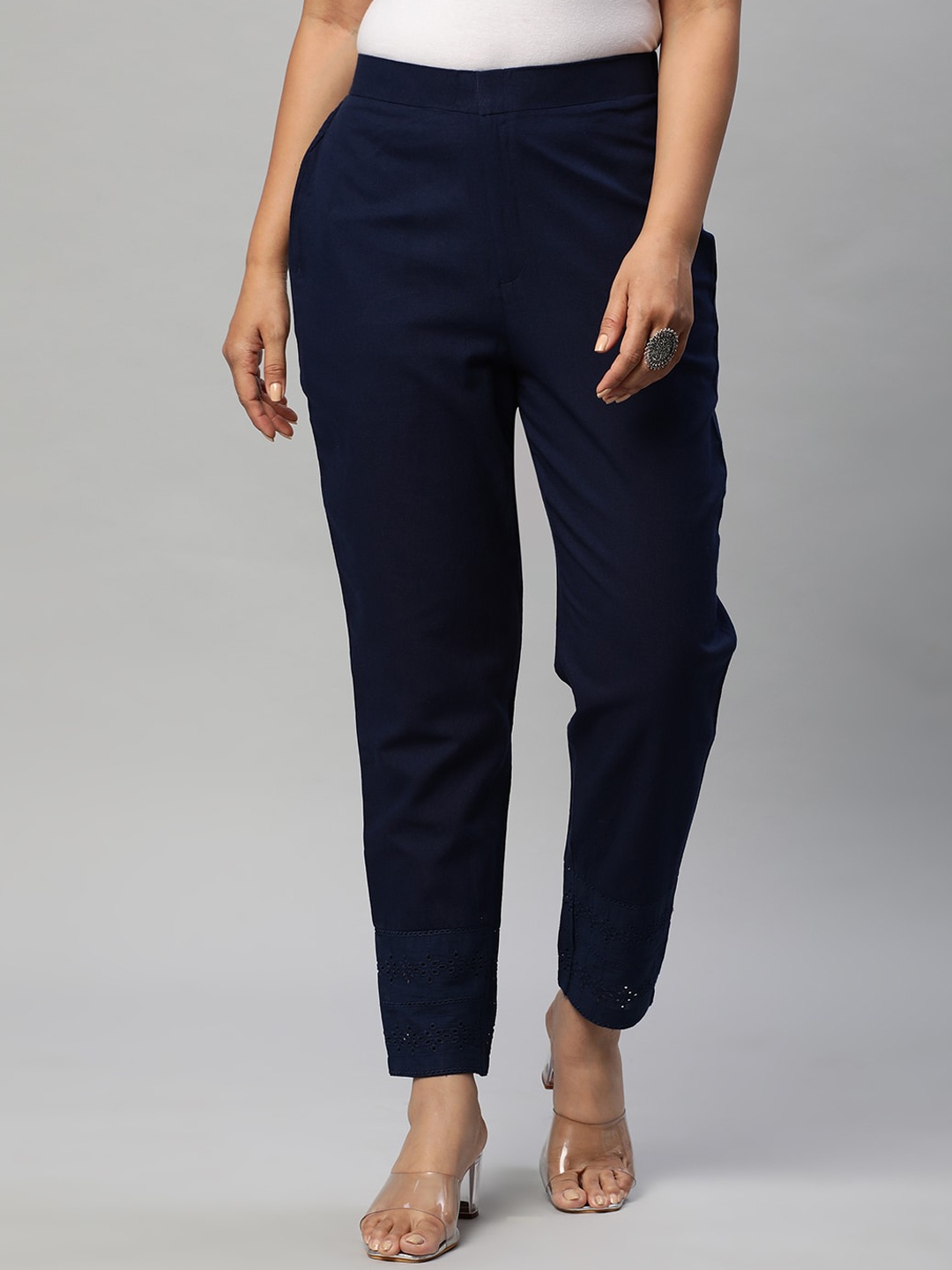 

KAMI KUBI Women Original High-Rise Regular Fit Cigarette Trousers, Blue