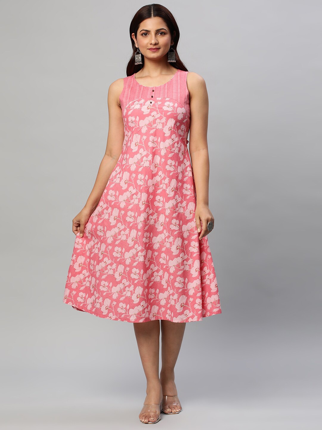 

KAMI KUBI Floral Printed A-Line Midi Dress, Peach