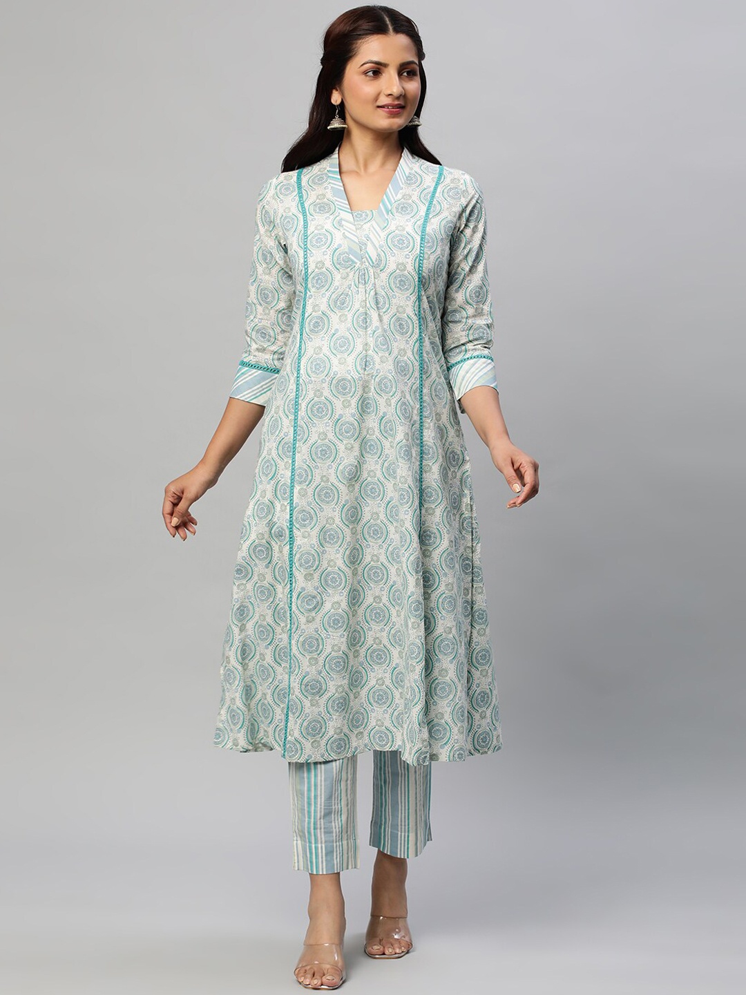 

KAMI KUBI Ethnic Motifs Printed Regular Pure Cotton Kurta With Trousers, Off white