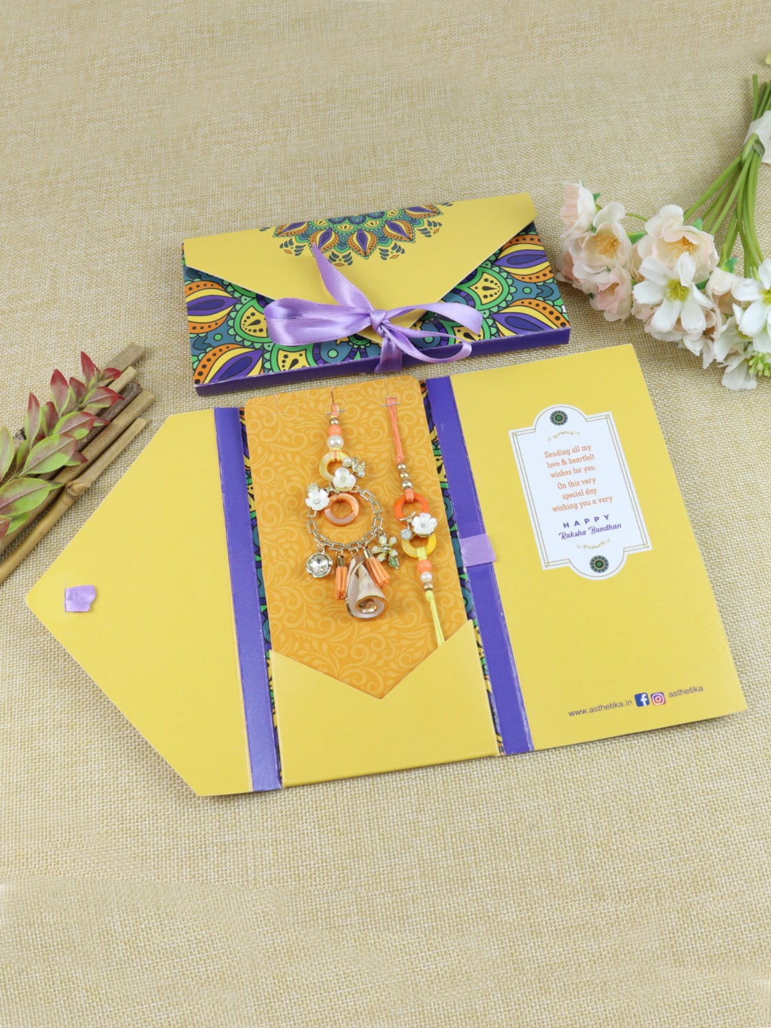 

Asthetika Unisex Set Of 2 Beaded Rakhis With Envelope, Orange