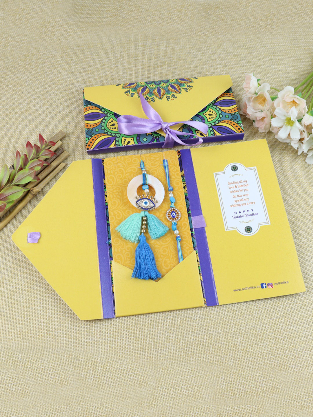 

Asthetika Unisex Set Of 2 Evil-Eye Charm Rakhi & Lumba In A Envelope, Blue
