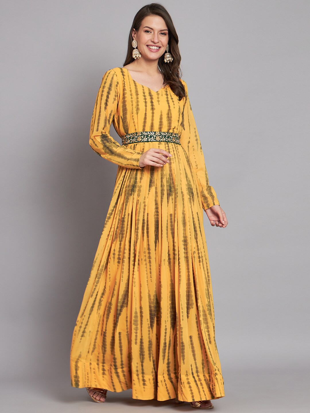 

BLACK SCISSOR Tie And Dye Printed Fit & Flared Maxi Gown, Yellow