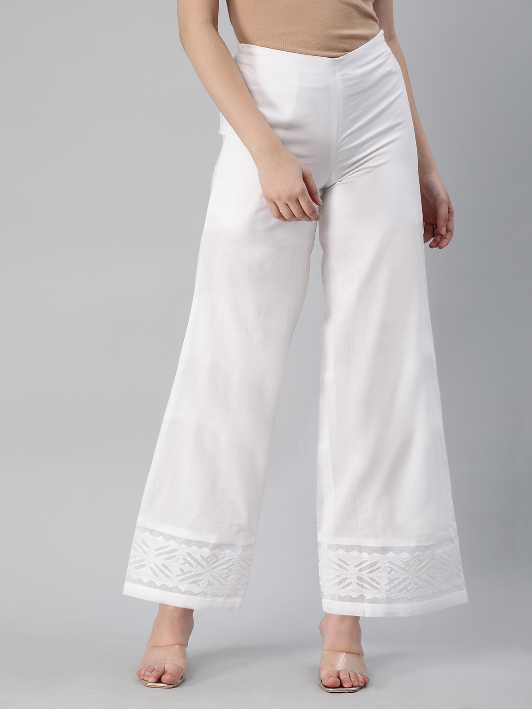 

KAMI KUBI Women Self Design Pure Cotton Ethnic Palazzos, White