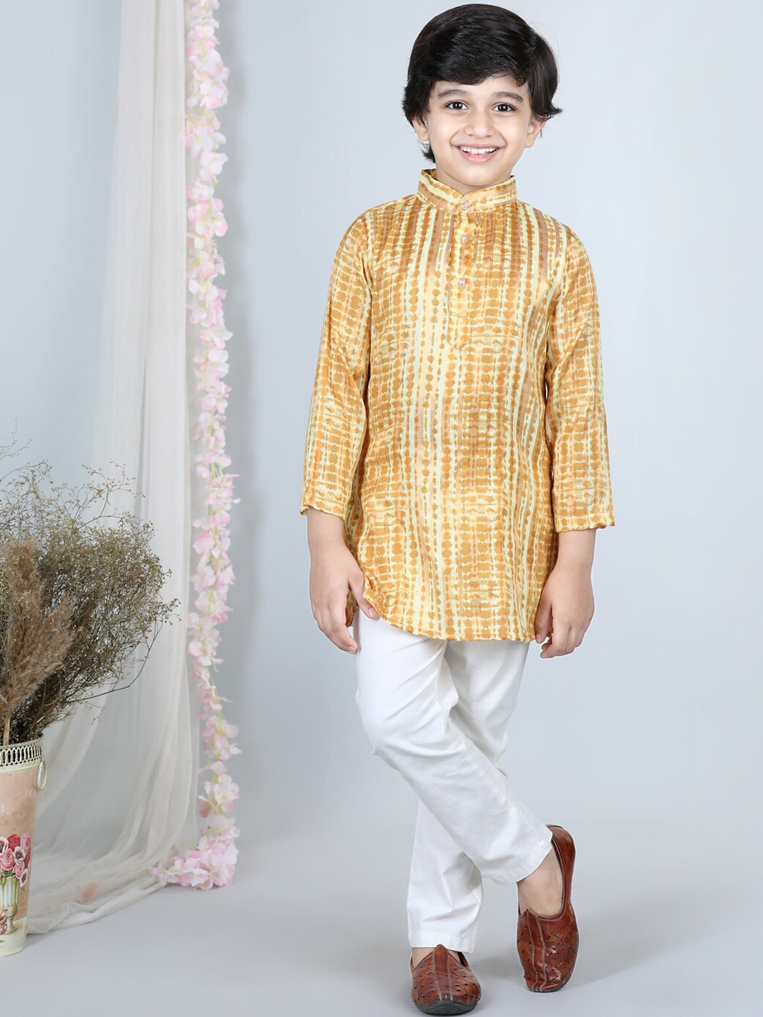 

Cutiekins Boys Tie & Dye Printed Regular Kurta with Pyjamas, Mustard