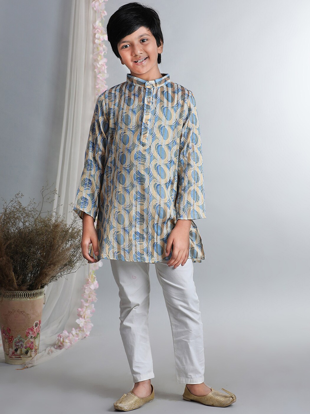 

Cutiekins Boys Geometric Printed Straight Kurta With Pyjamas, Teal