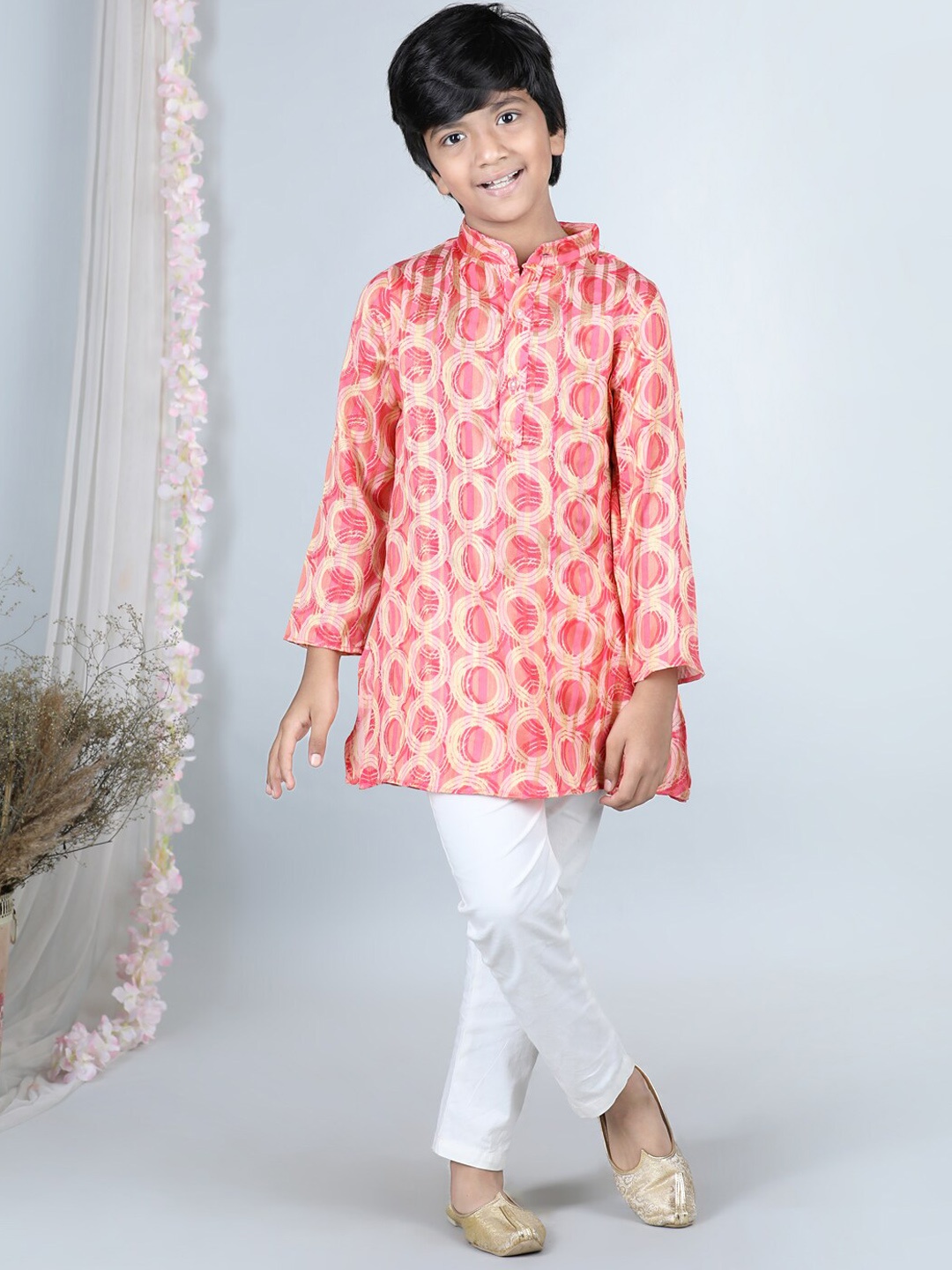 

Cutiekins Boys Geometric Printed Straight Kurta with Pyjamas, Peach