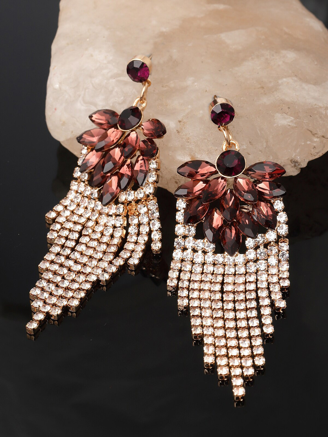 

AVANT-GARDE PARIS Gold-Plated Rhinestone Studded Contemporary Drop Earrings