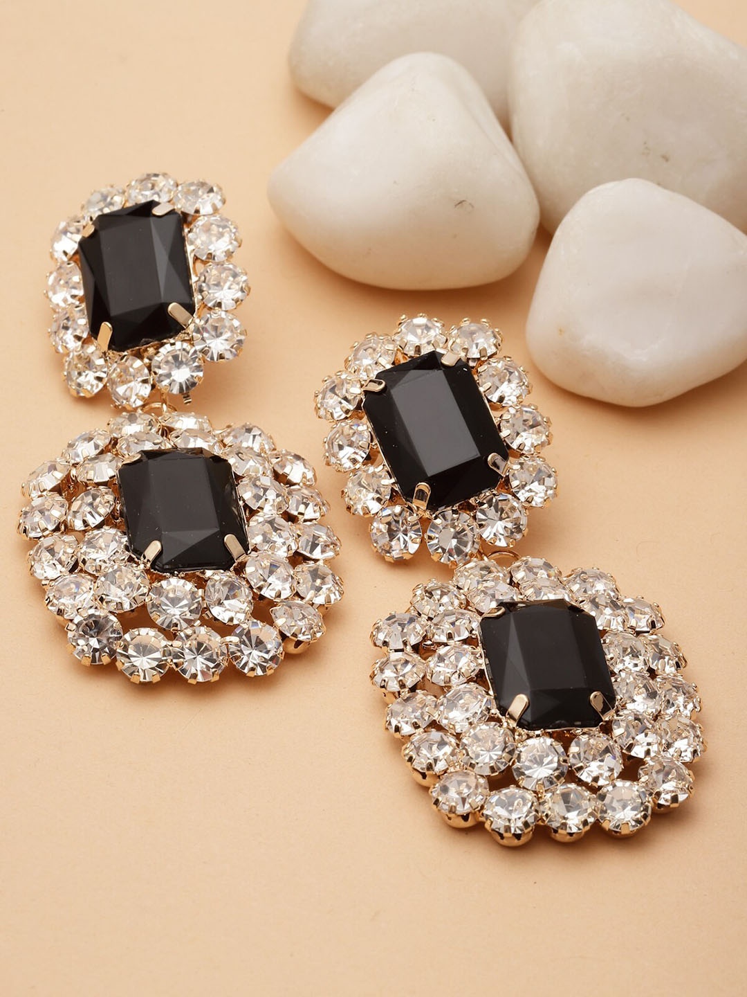 

AVANT-GARDE PARIS Gold-Plated Rhinestone Studded Contemporary Drop Earrings