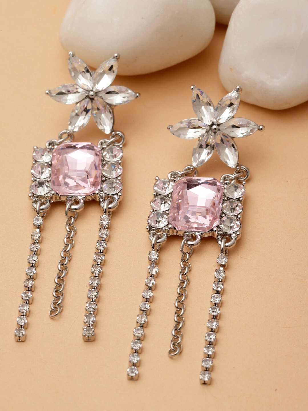 

AVANT-GARDE PARIS Silver-Plated Rhinestone Studded Contemporary Drop Earrings